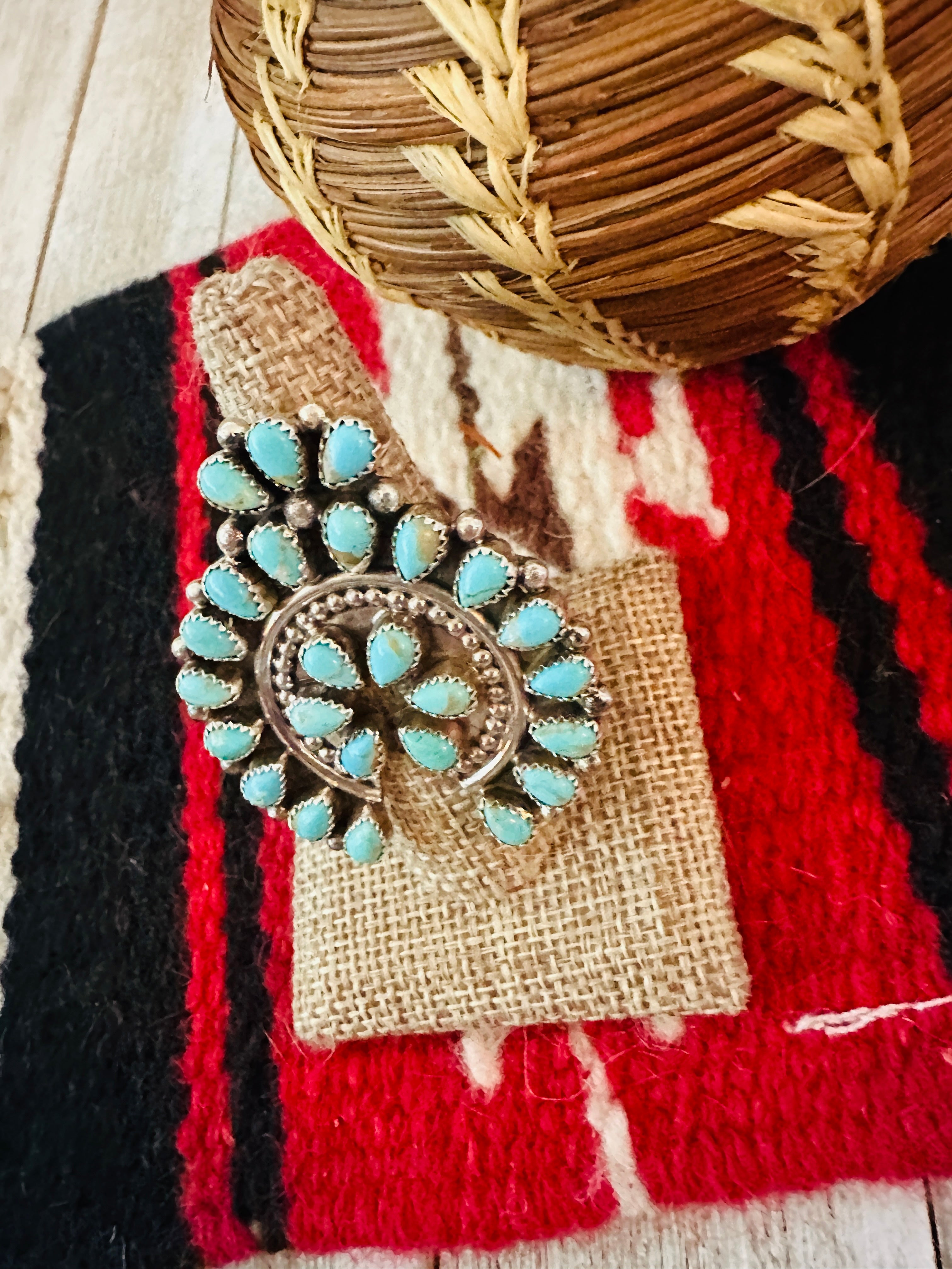 Handcrafted Sterling Silver & Turquoise Naja Cluster Ring, Signed EJA