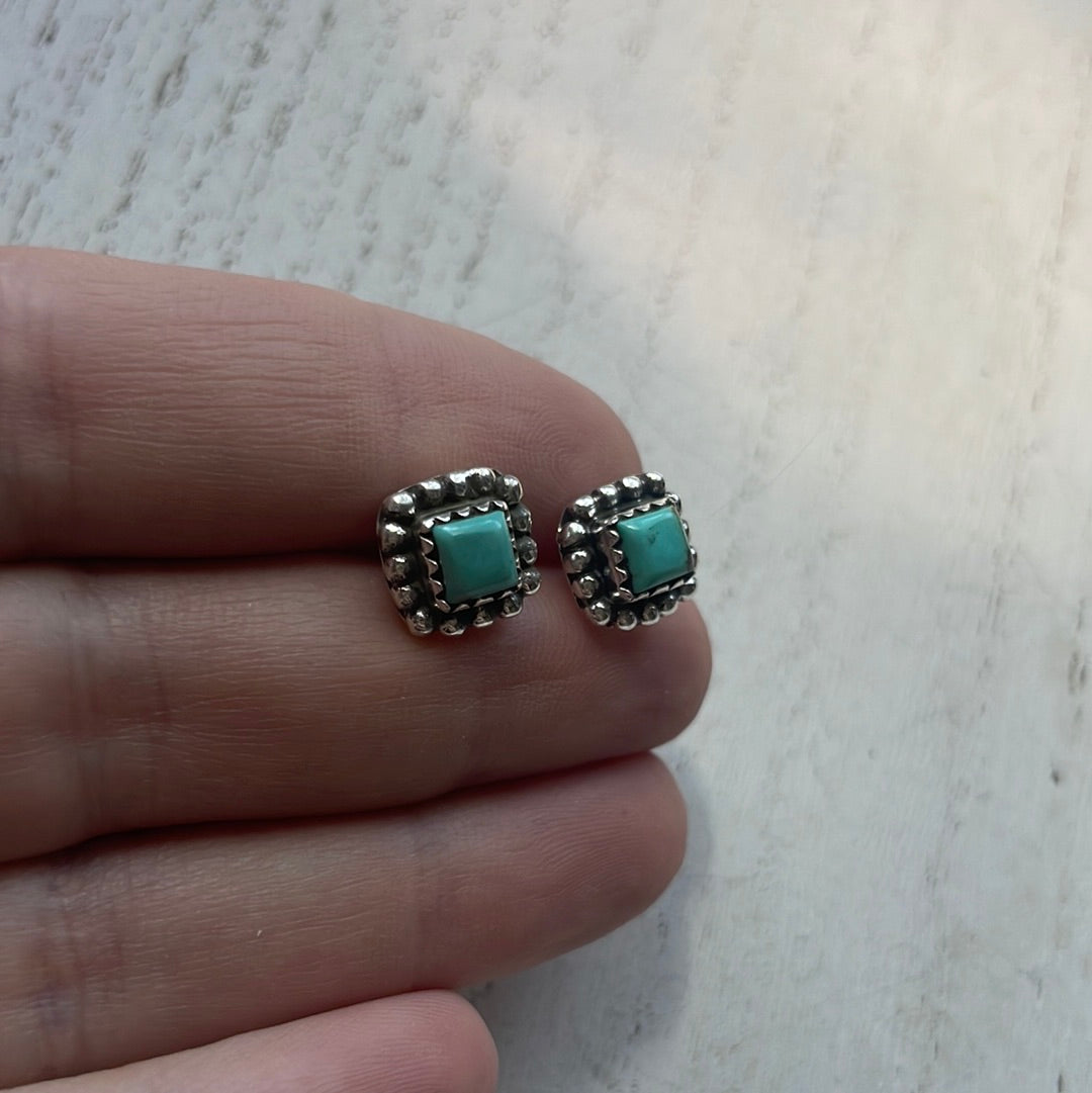 Nizhoni Handmade Turquoise & Sterling Silver Square Stud Earrings