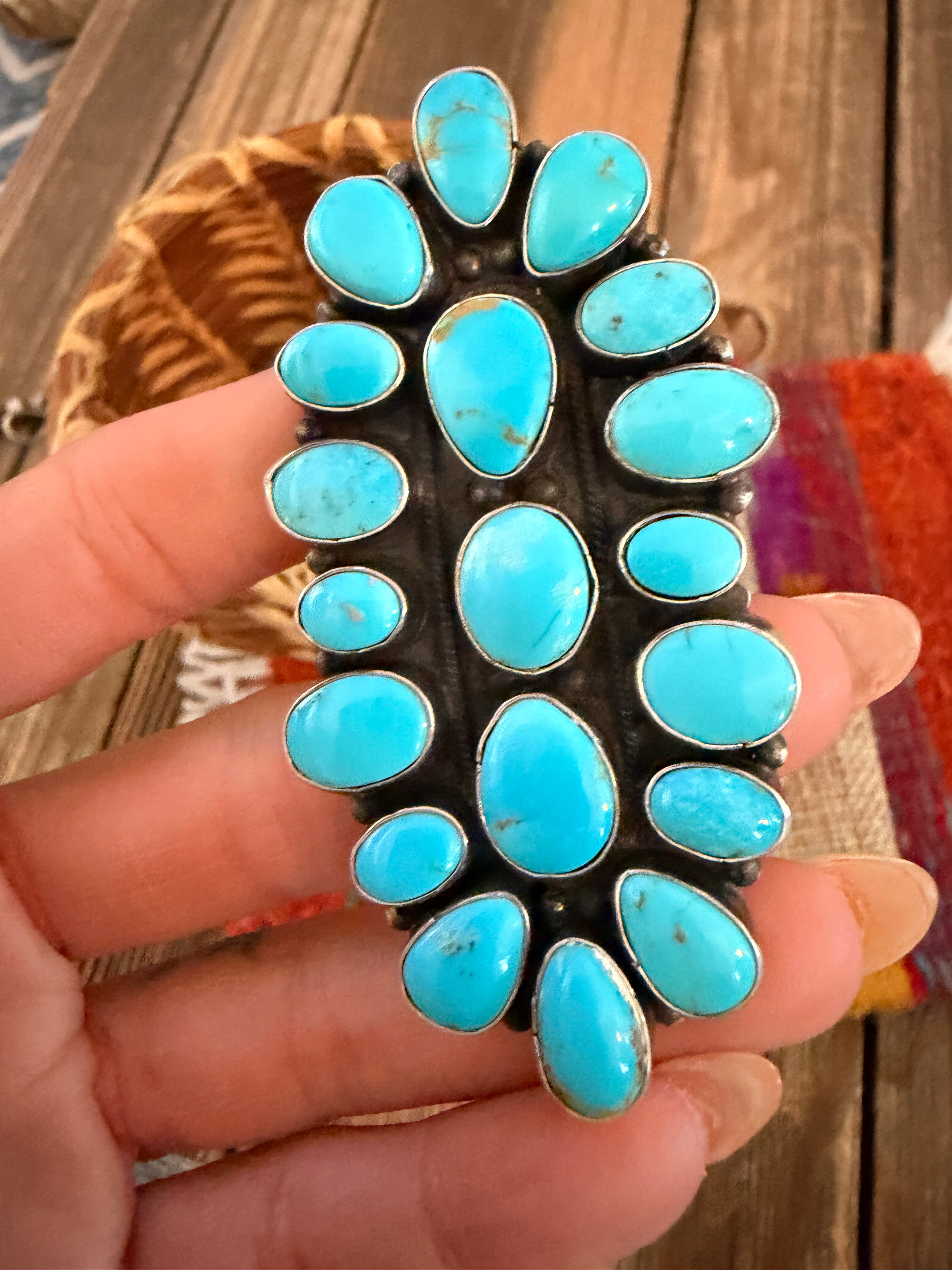 Handcrafted Turquoise & Sterling Silver Cluster Adjustable Ring Sheila Becenti