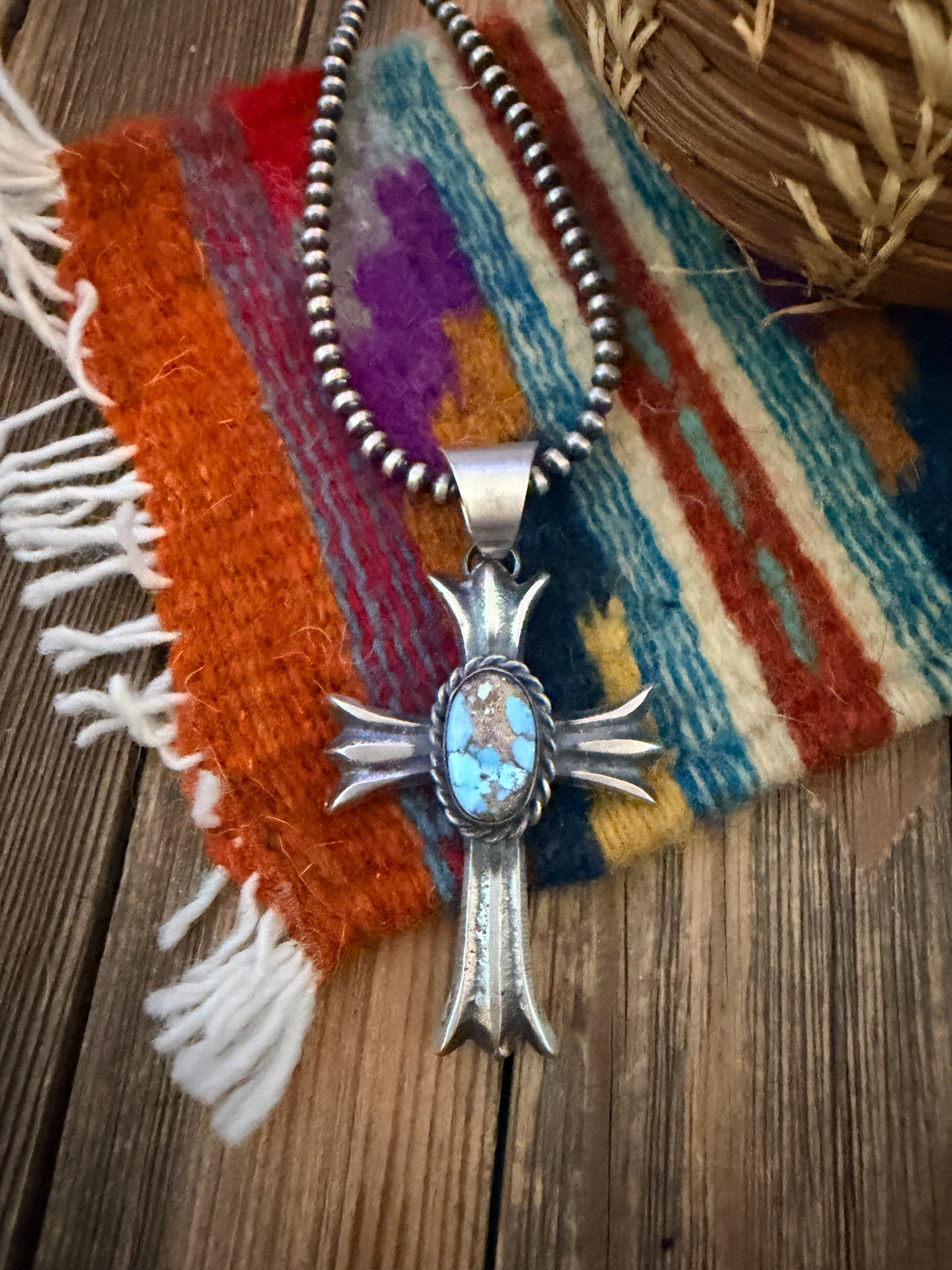 Handcrafted Golden Hills Turquoise & Sterling Silver Cross Pendant by Chimney Butte