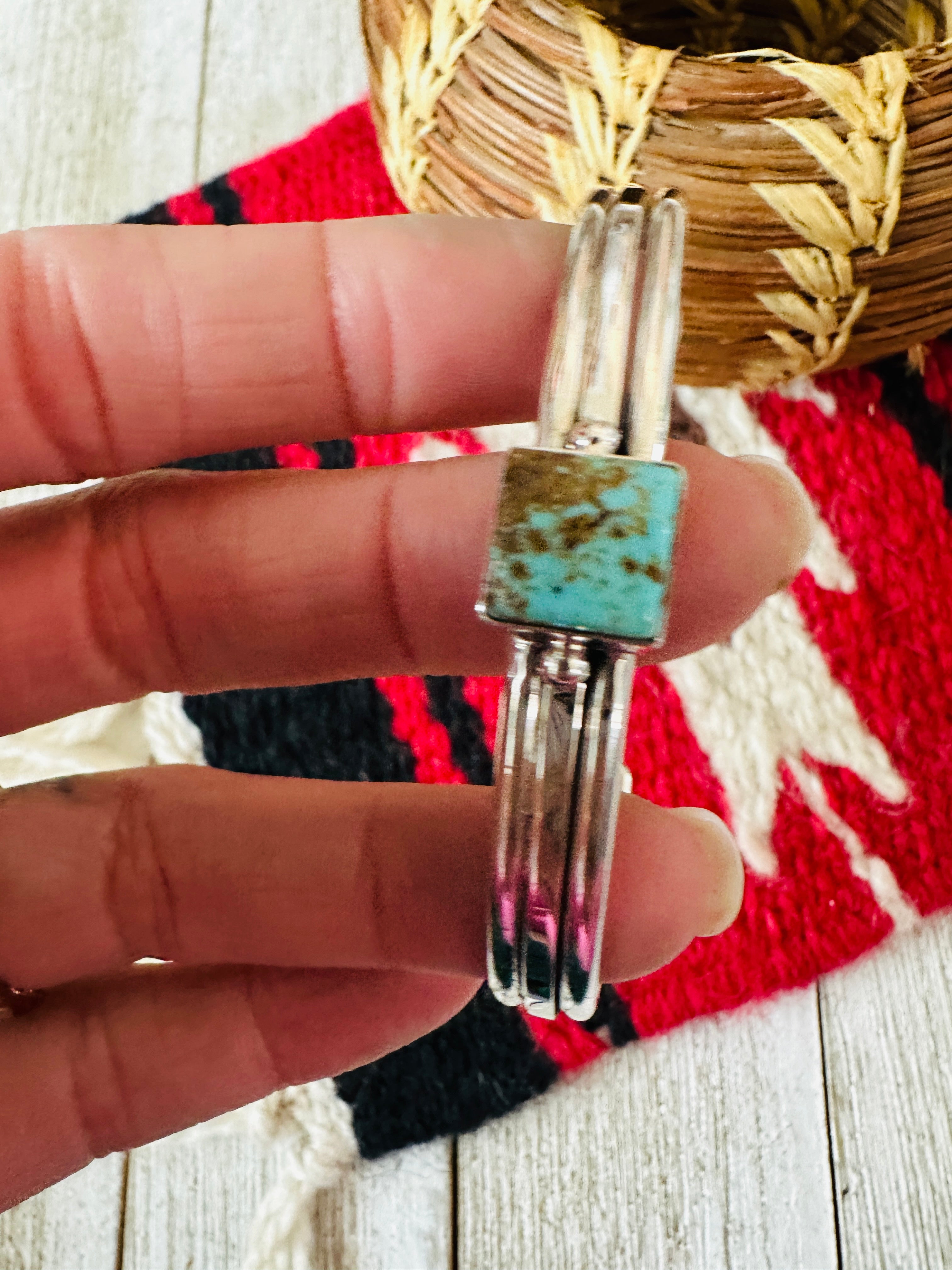 Handcrafted Sterling Silver & Turquoise Square Cuff Bracelet