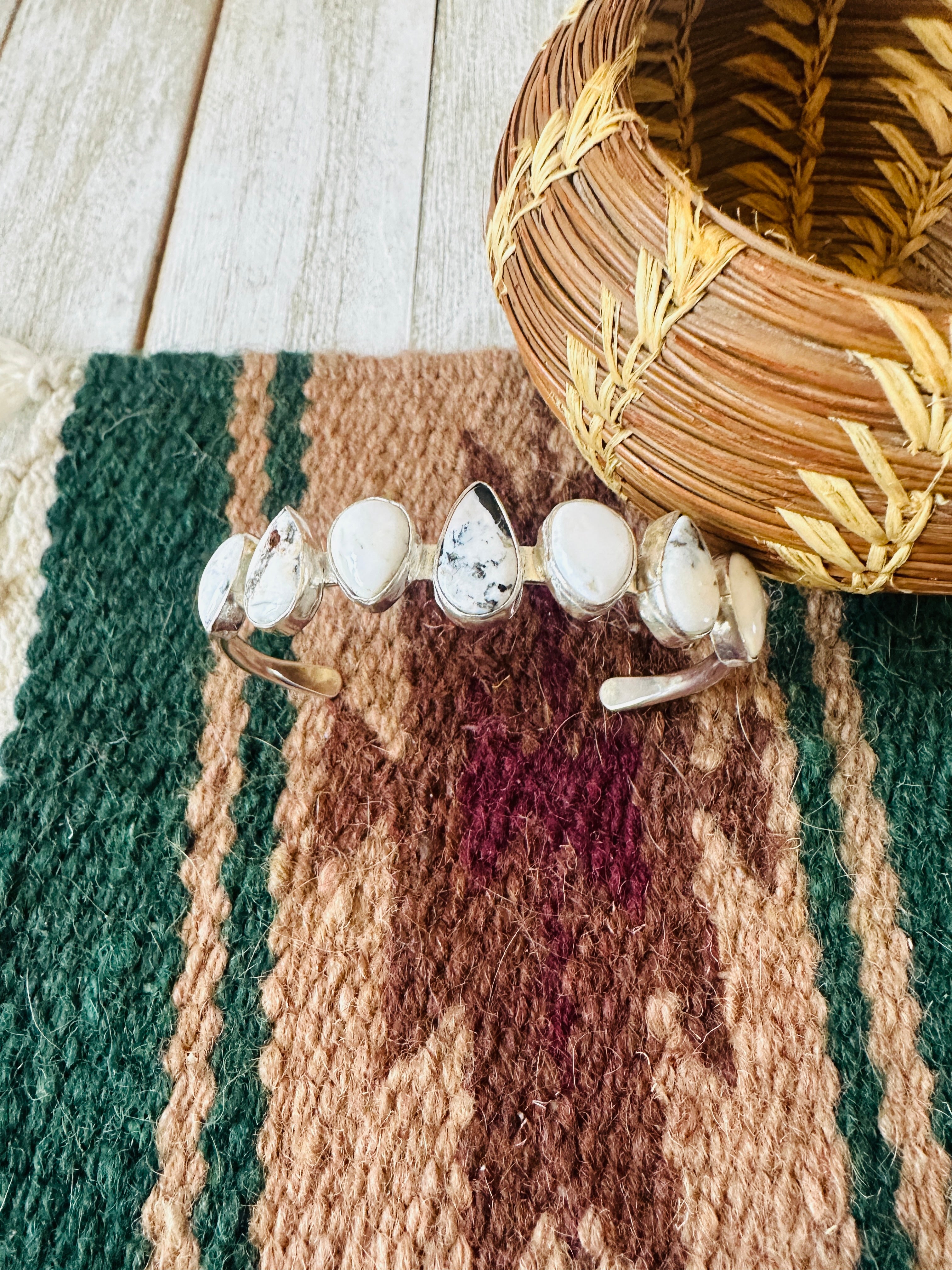 Navajo White Buffalo & Sterling Silver Cuff Bracelet