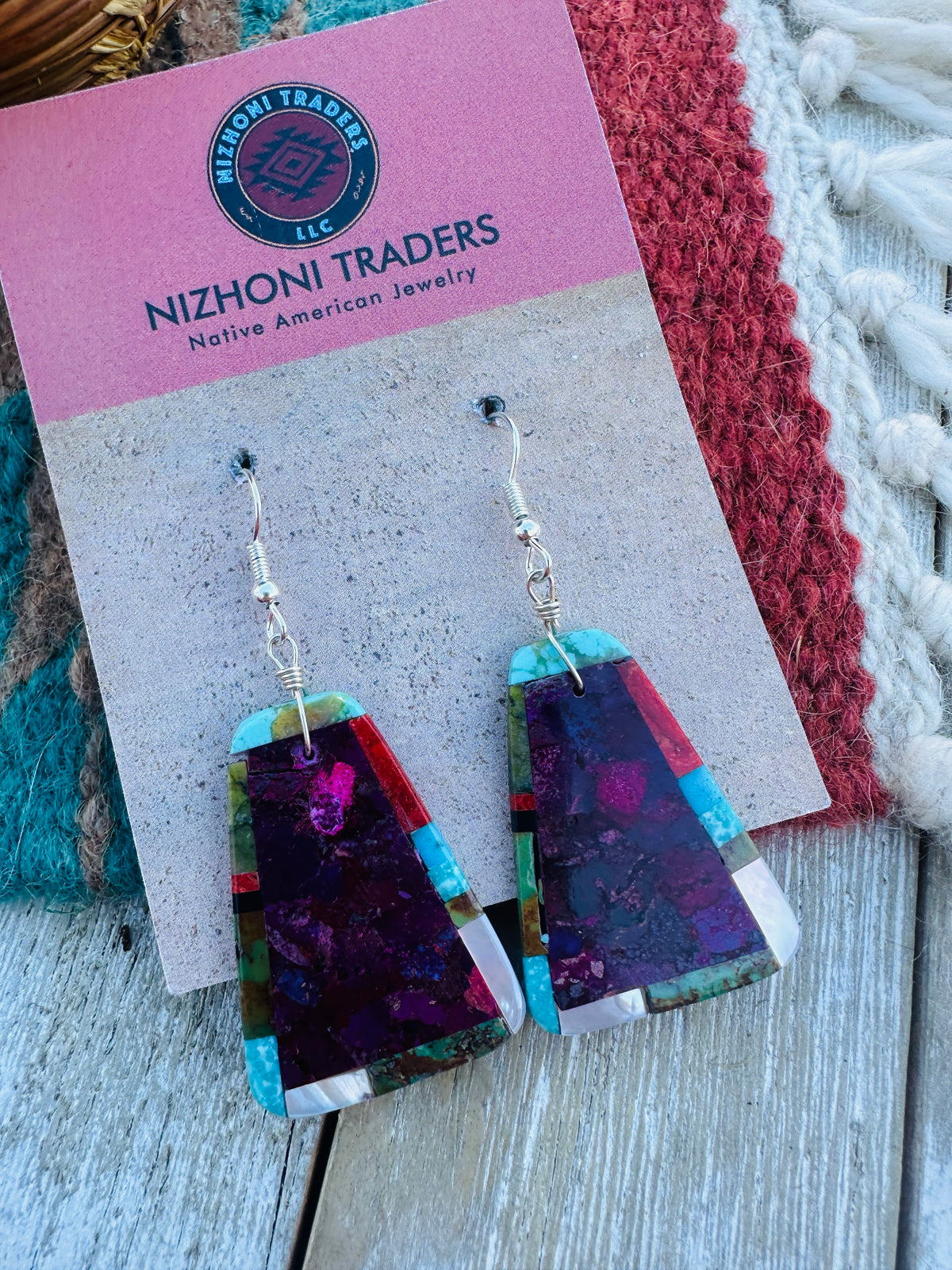 Handcrafted Multi Stone Inlay Dangle Earrings