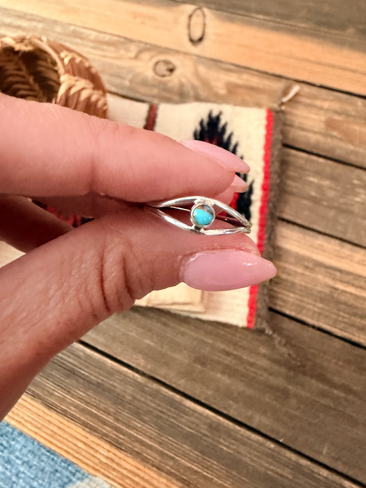 Handmade Sterling Silver & Blue Mojave Adjustable Ring