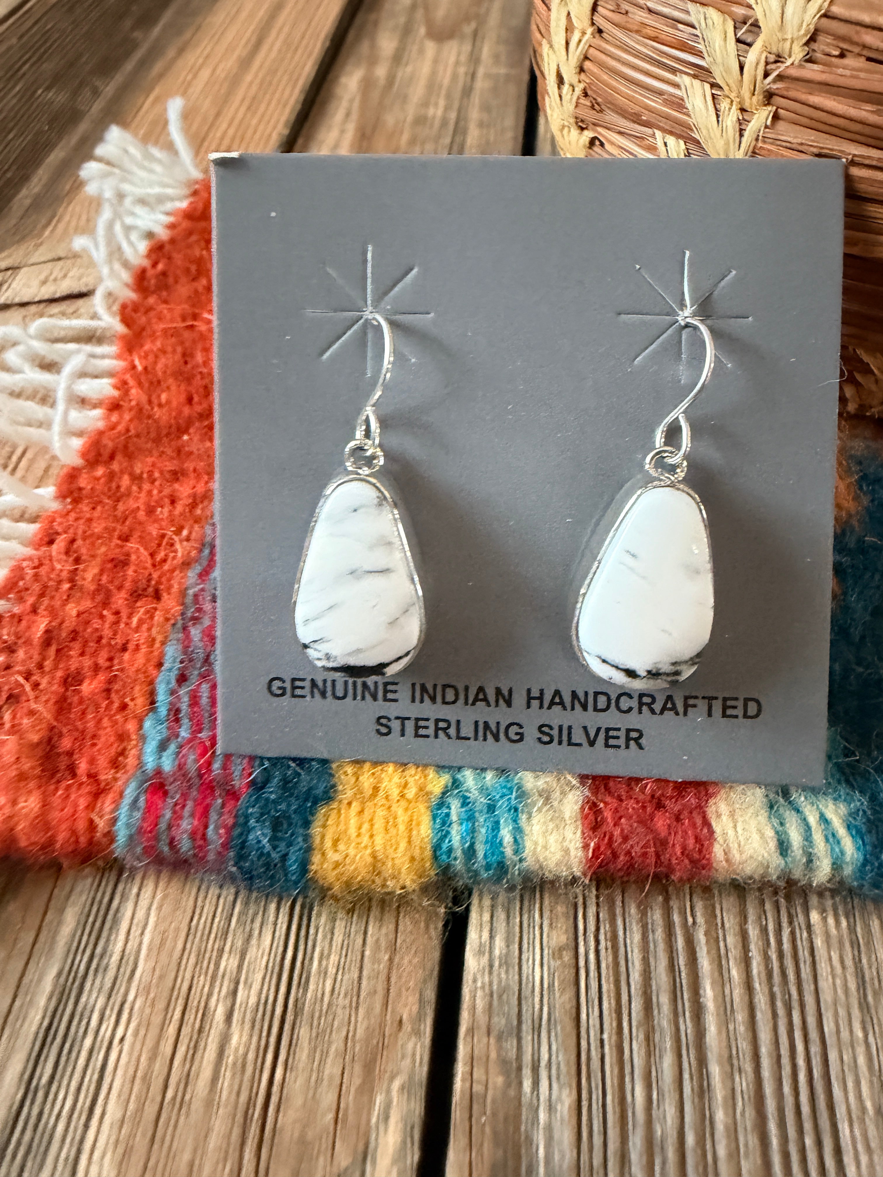 Handcrafted White Buffalo & Sterling Silver Dangle Earrings