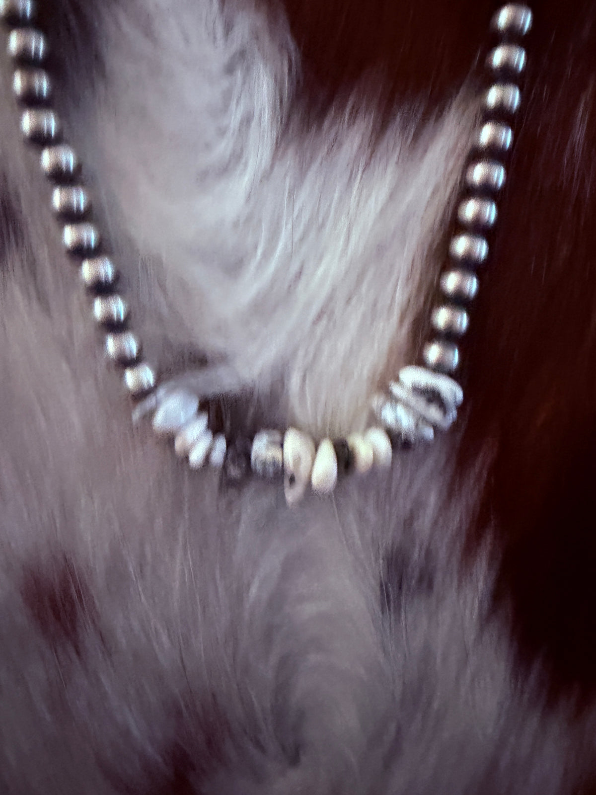 Handcrafted White Buffalo & Sterling Silver Pearl 20” Beaded Necklace