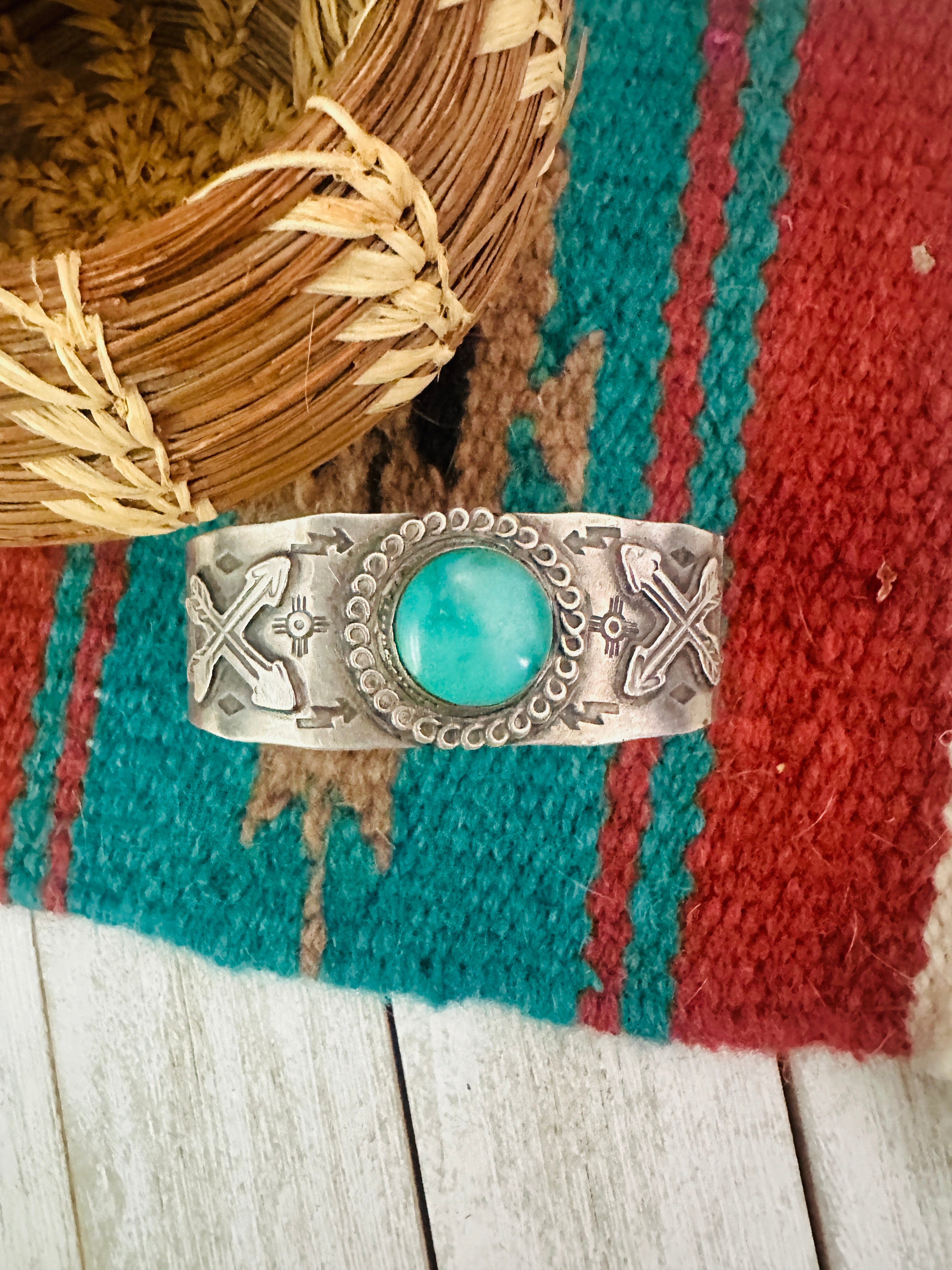 Old Pawn Navajo Sterling Silver & Turquoise Cuff Bracelet