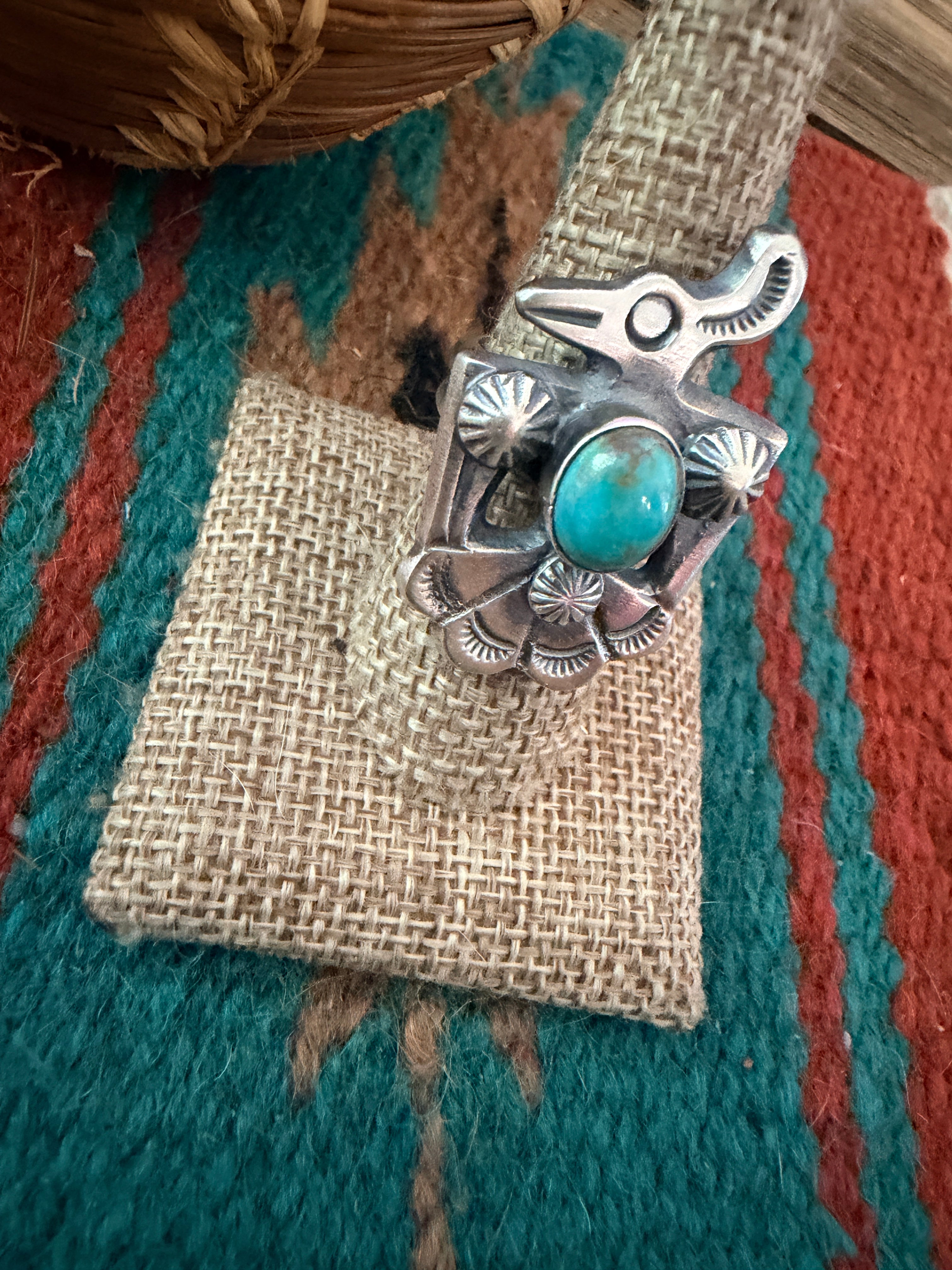Handcrafted Turquoise and Sterling Silver Thunderbird Ring size 8.5 by Chimney Butte