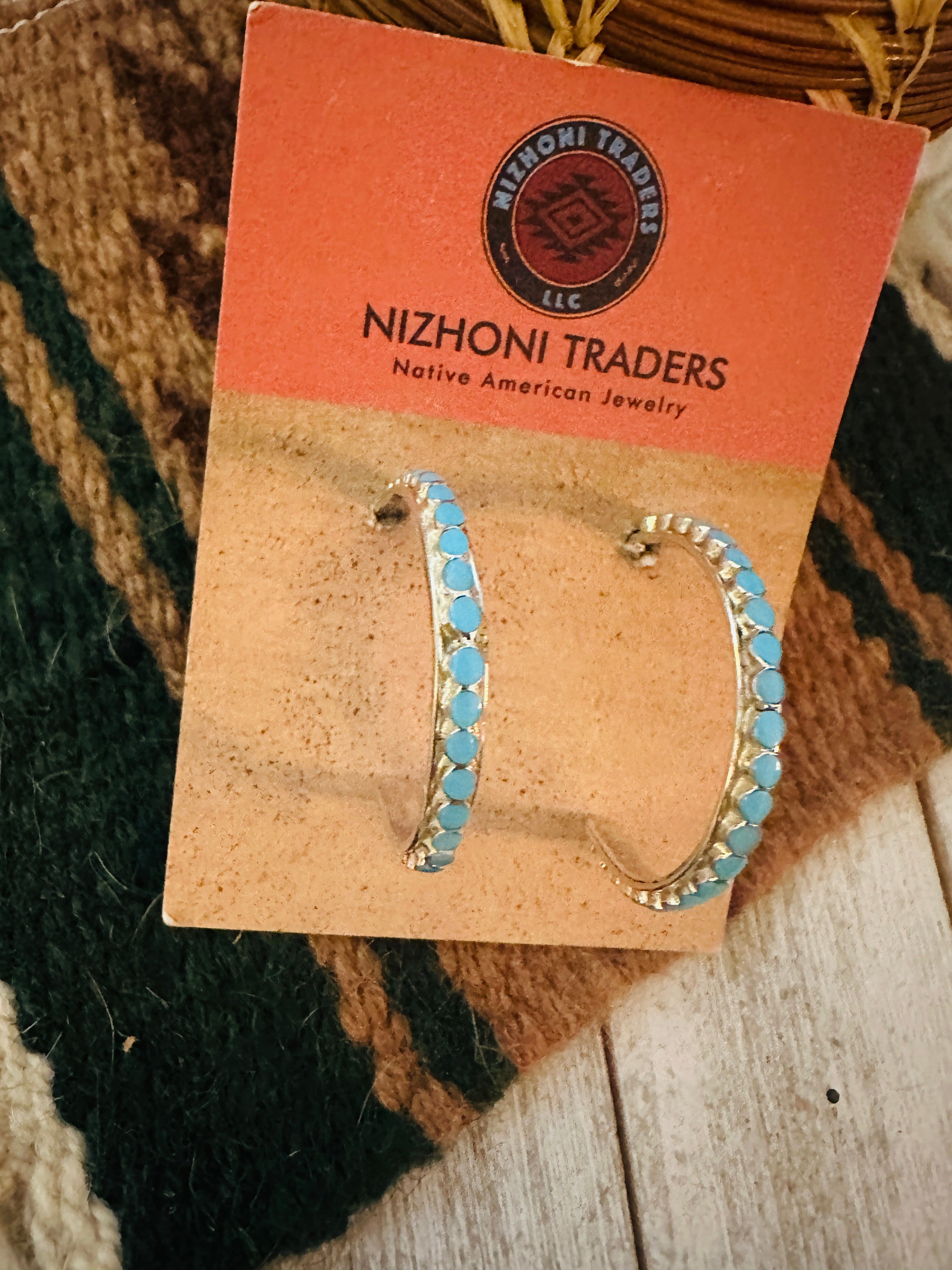 Zuni Sterling Silver & Turquoise Hoop Earrings