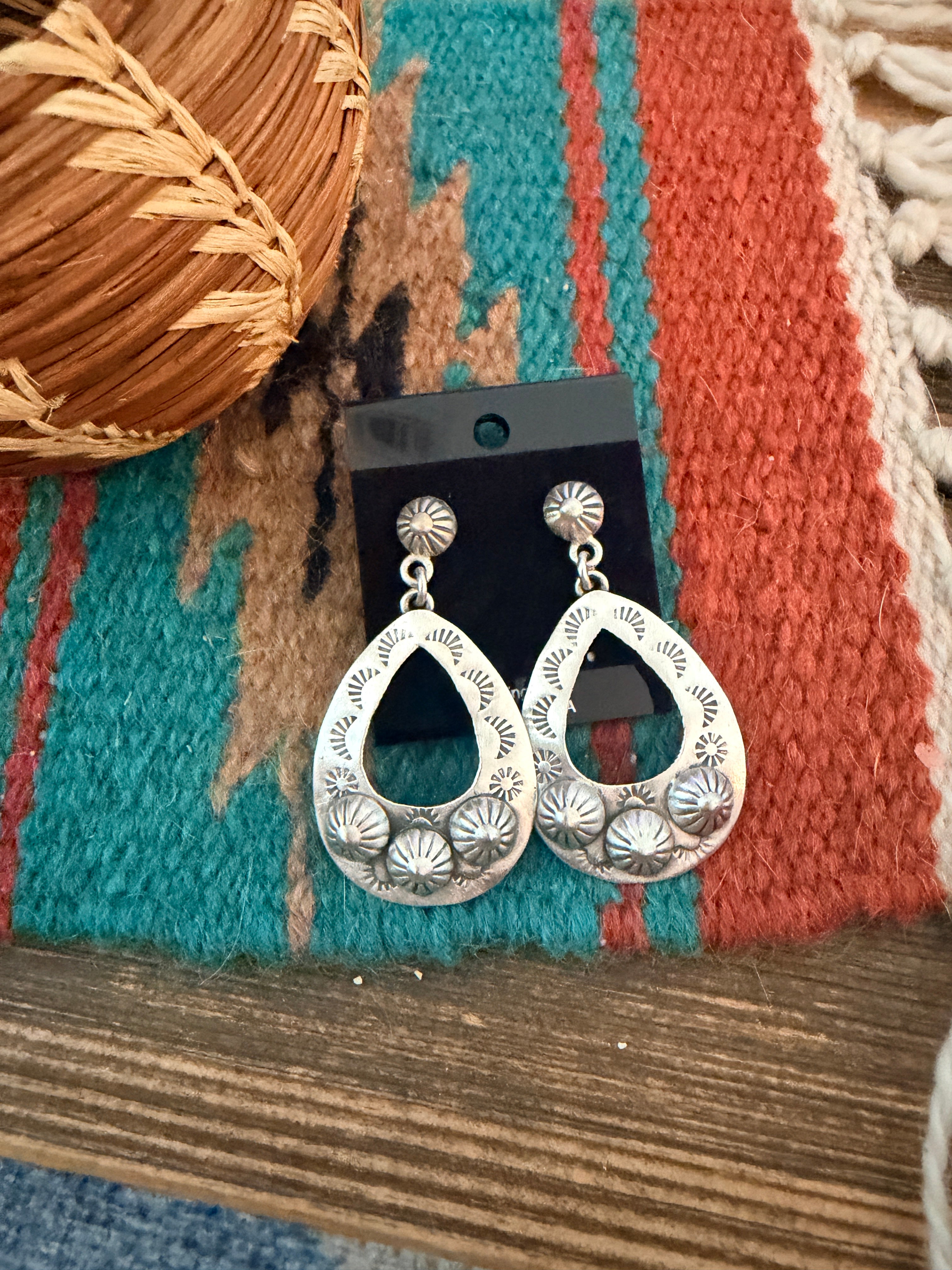 Handmade Sterling Silver Concho Dangle Earrings
