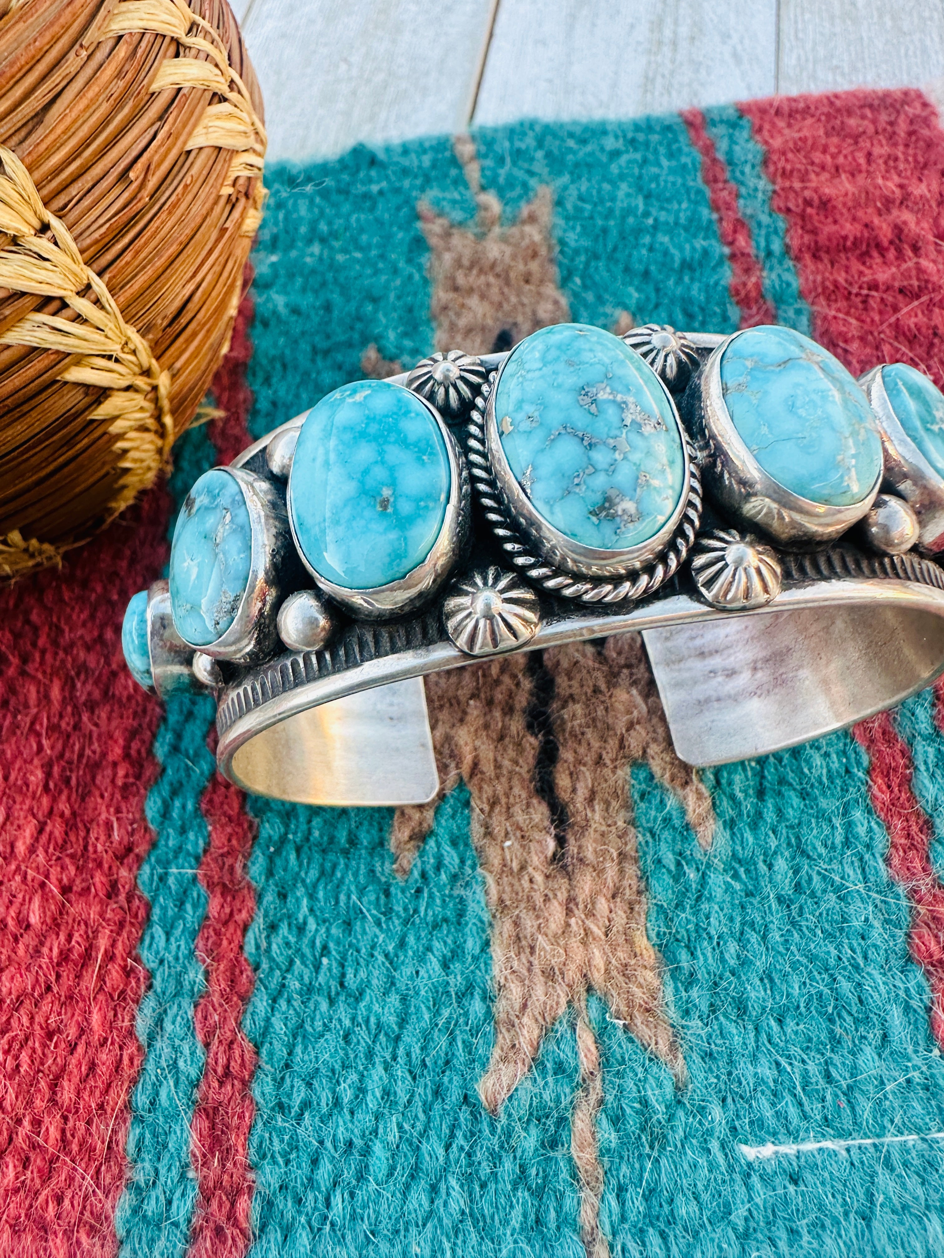 Handcrafted Old Pawn Sterling Silver & Turquoise Cuff Bracelet