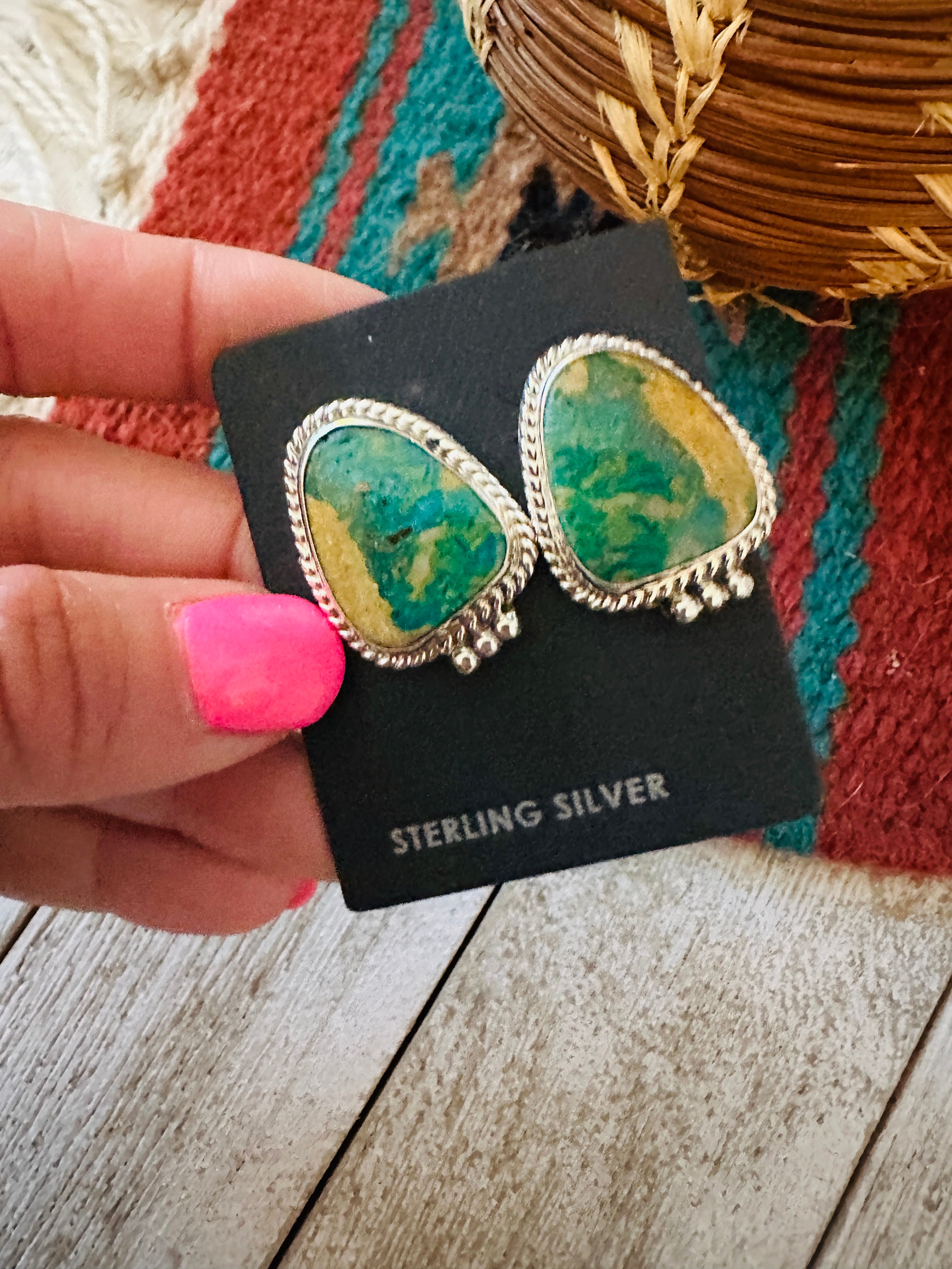 Navajo Turquoise & Sterling Silver Post Earrings