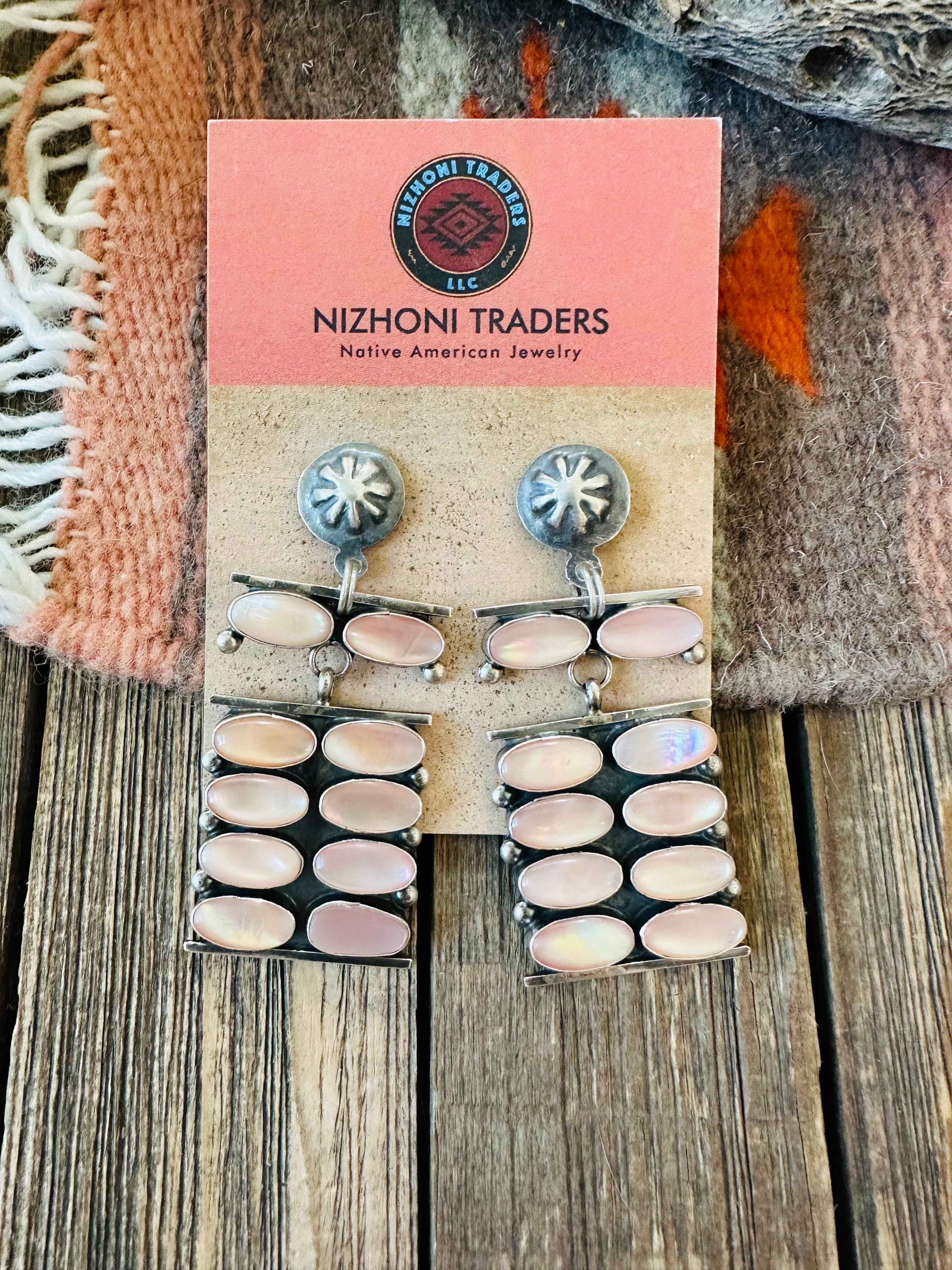 Navajo Mother of Pearl & Sterling Silver Dangle Earrings