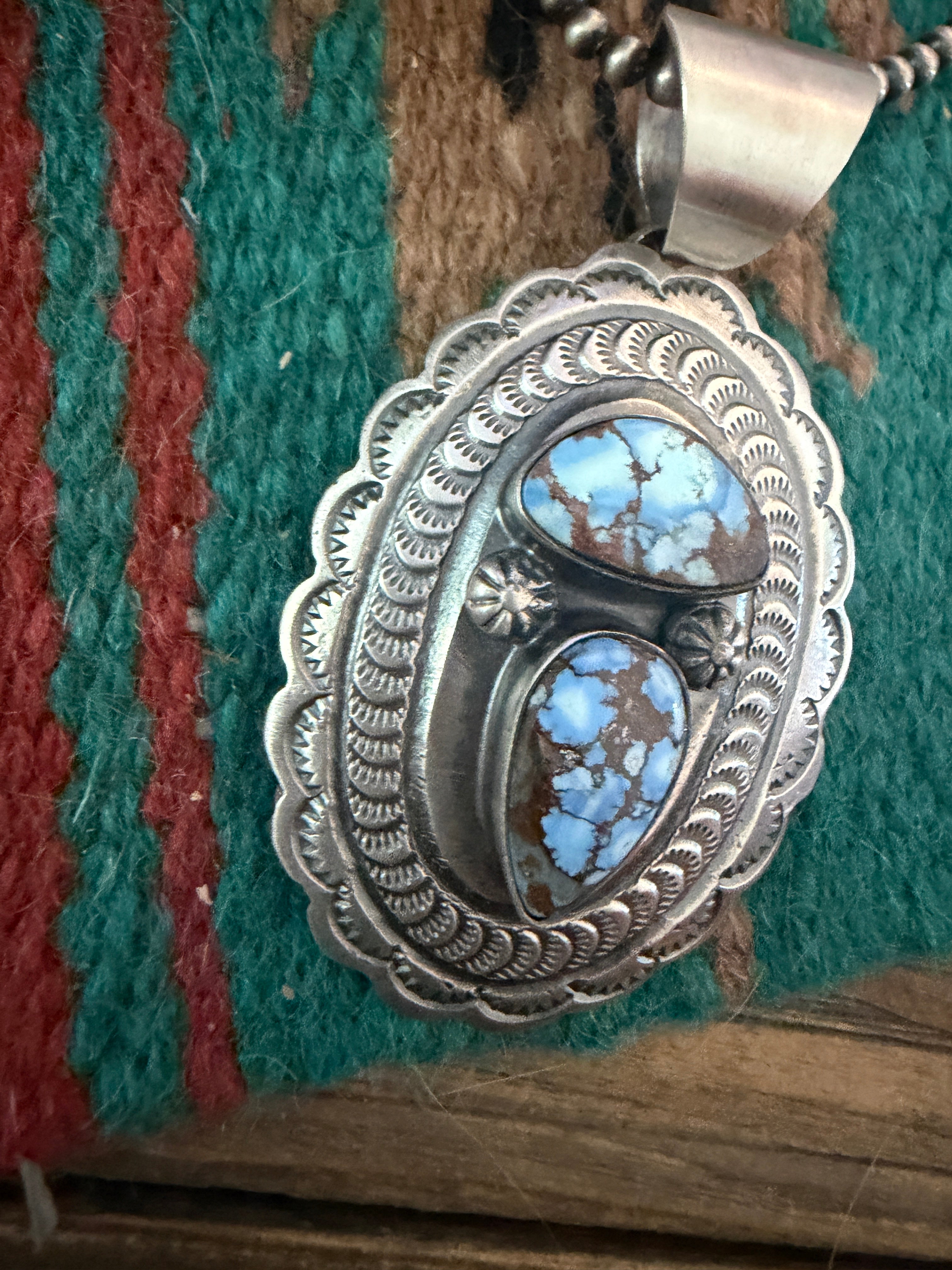 Handcrafted Sterling Silver & Golden Hills Turquoise Concho Pendant by Chimney Butte