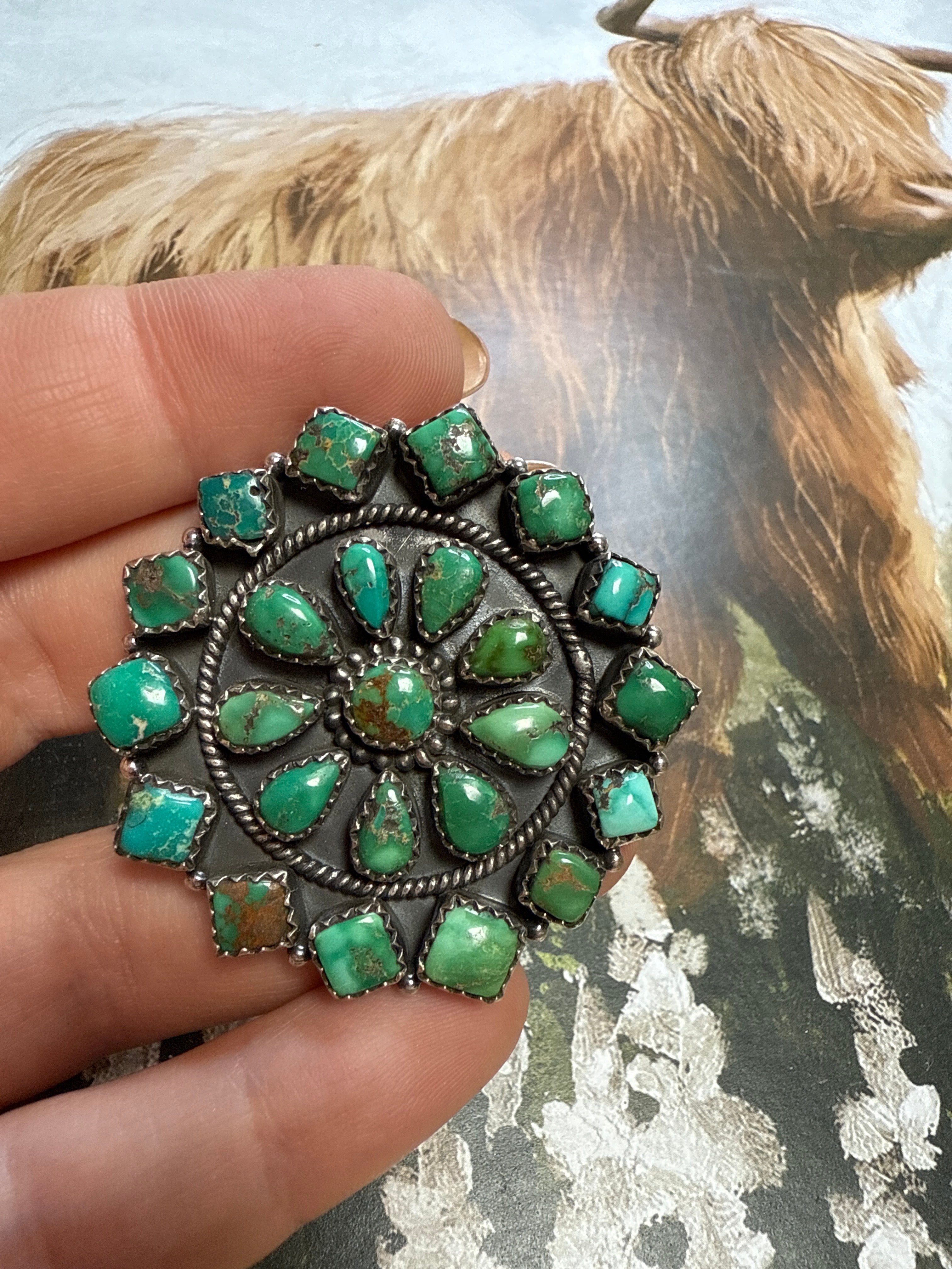 Handmade Emerald Valley Turquoise & Sterling Silver Adjustable Ring