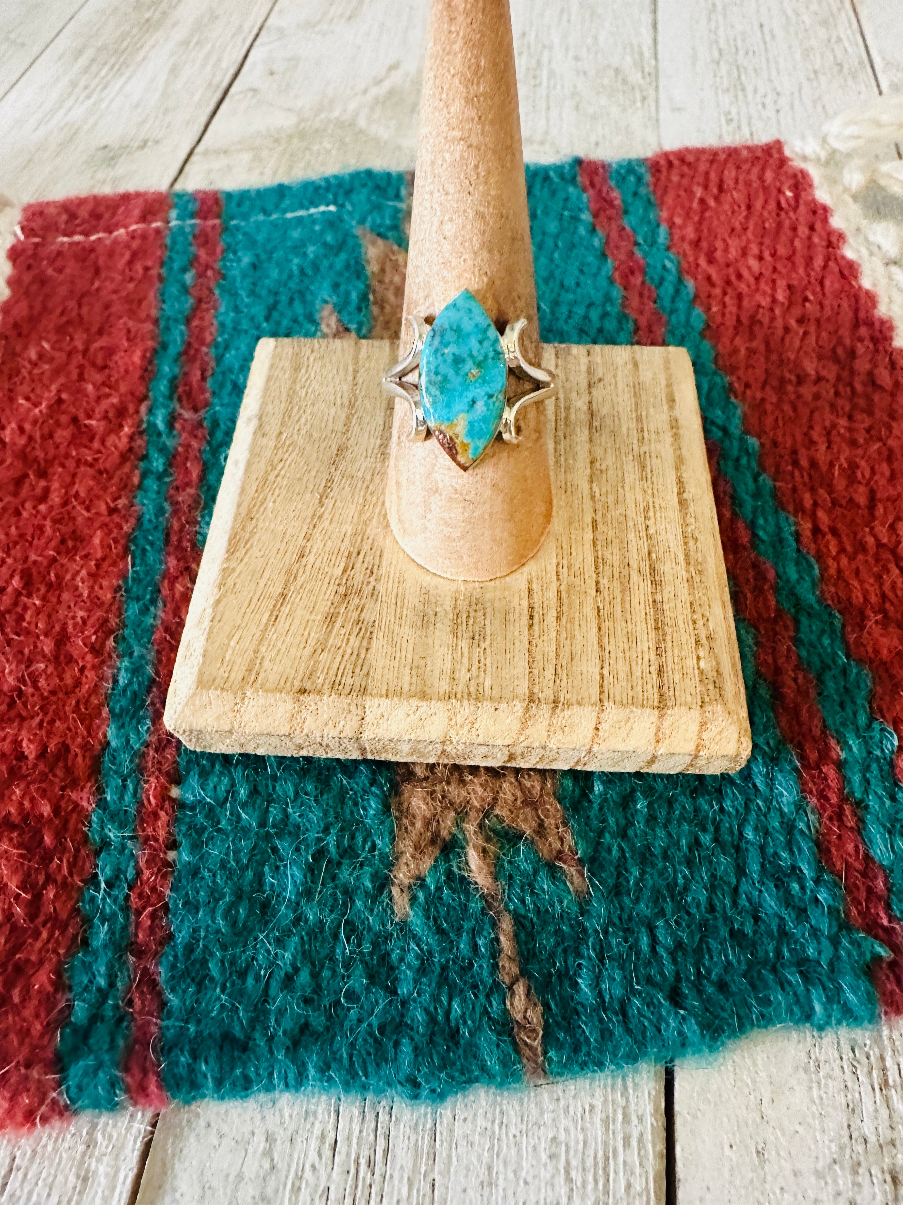 Navajo Sterling Silver And Turquoise Marquise Ring