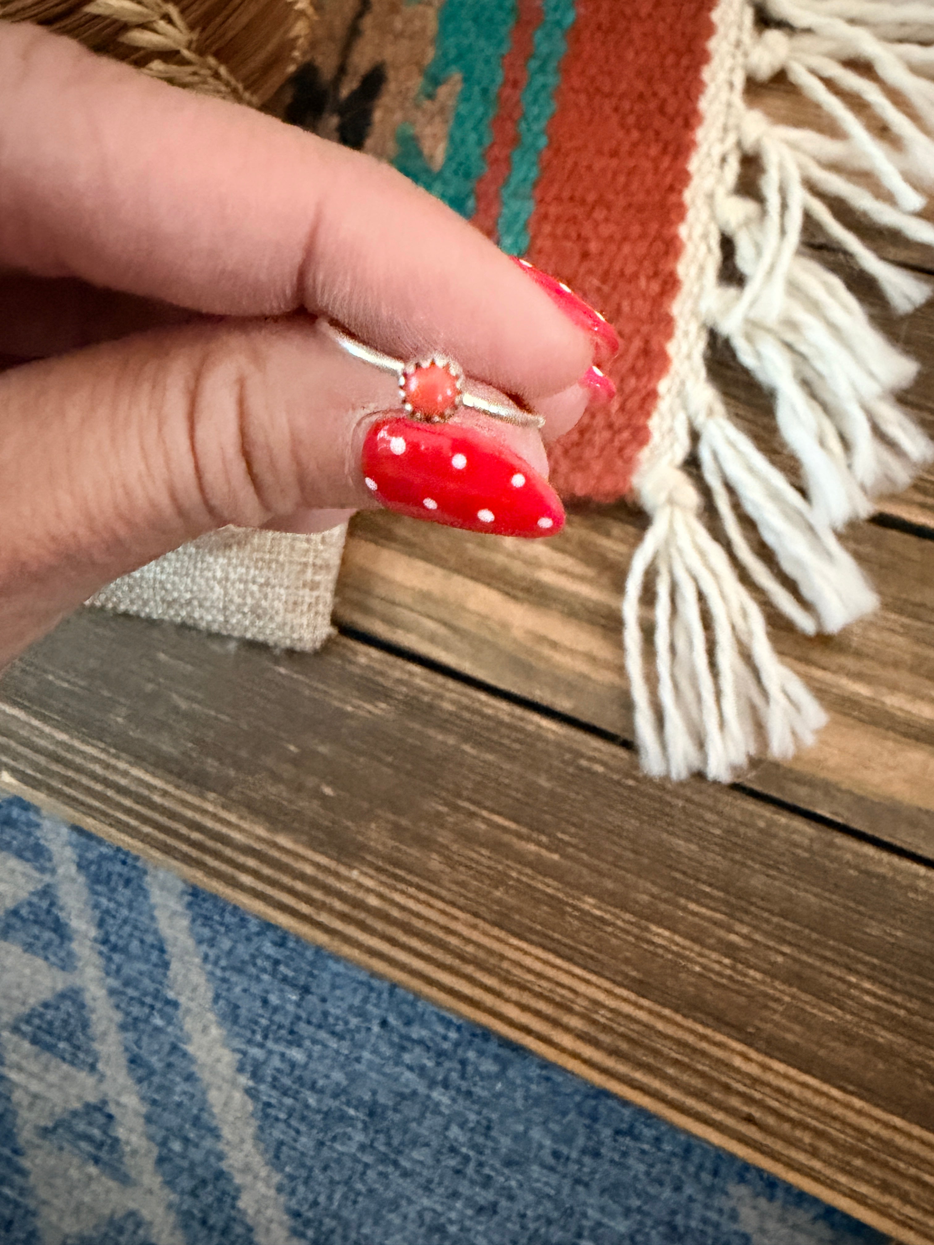 Handcrafted Coral & Sterling Silver Ring Size 4.75