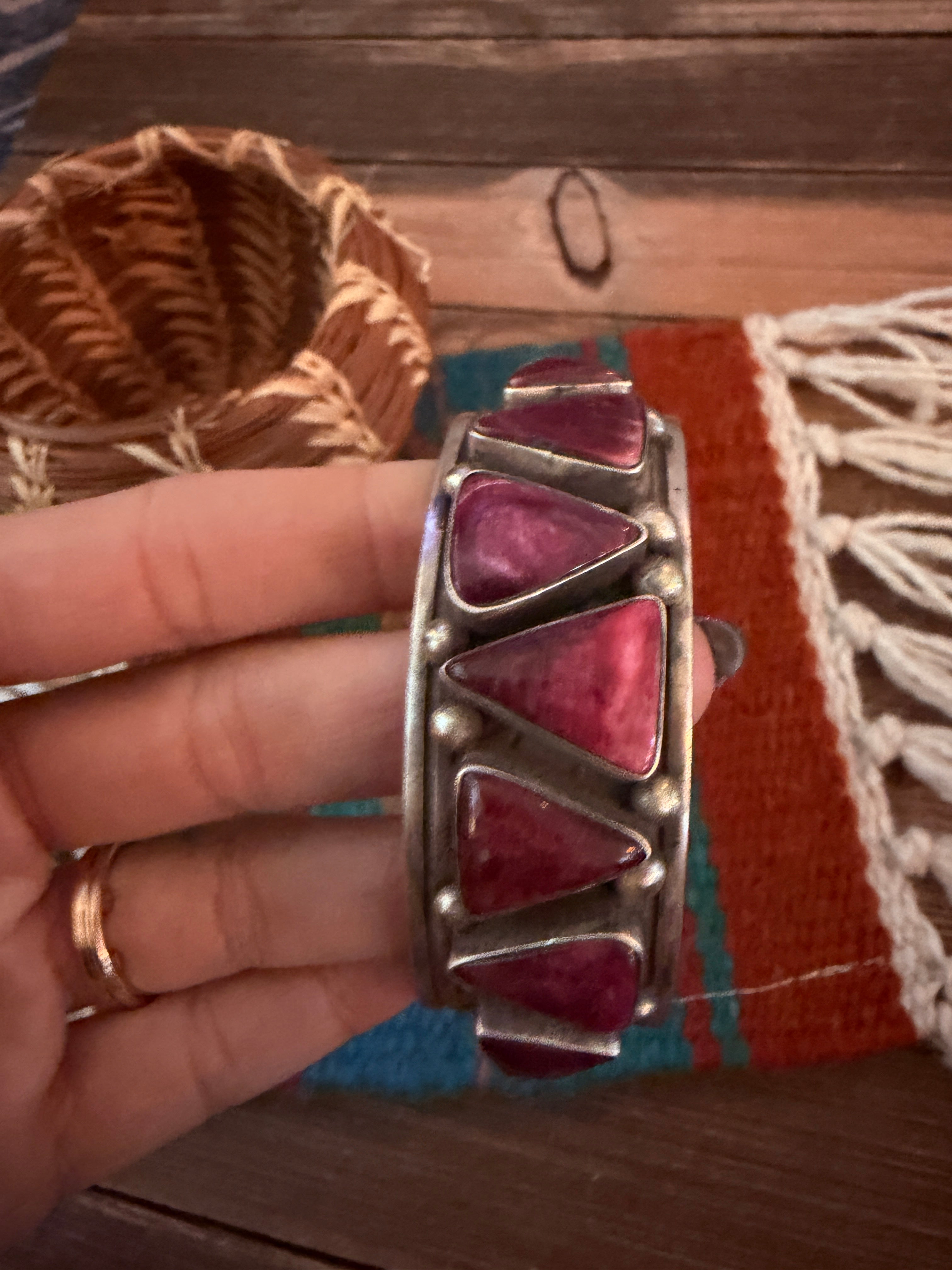 Handcrafted Purple Spiny & Sterling Silver Cuff Bracelet by Kathleen Chavez