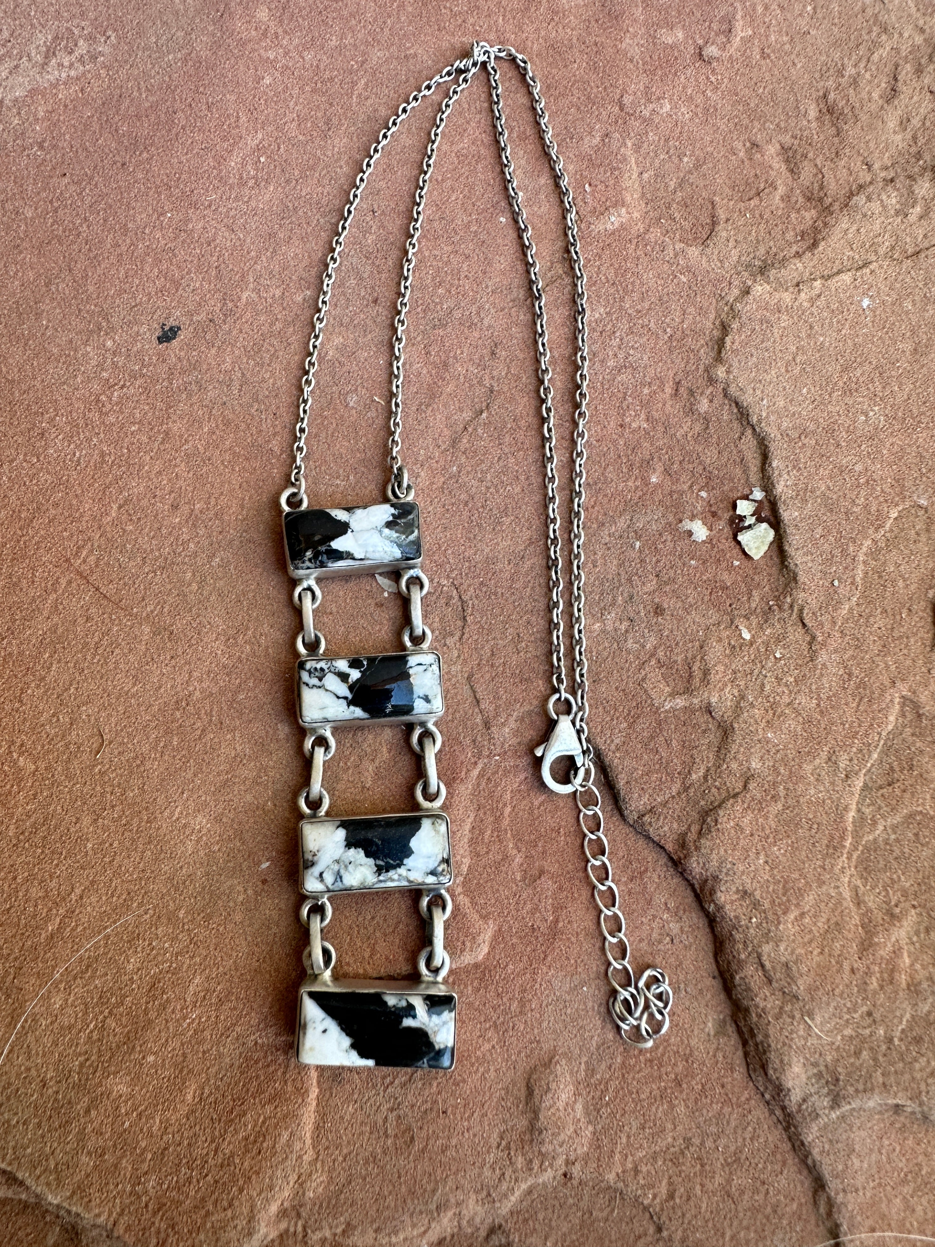 Handmade Sterling Silver & White Buffalo 4 Stone Drop Necklace