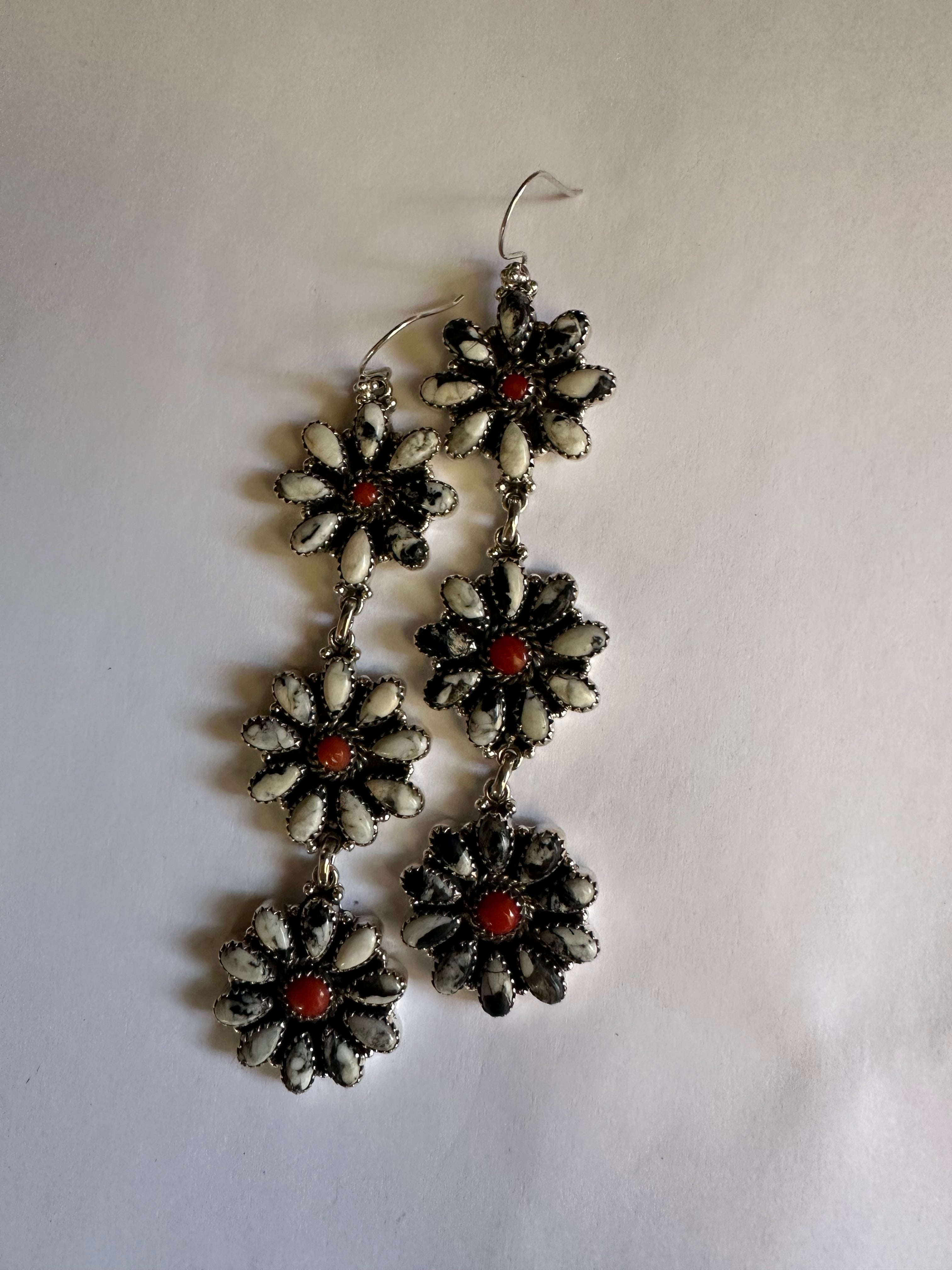 “Better Than Revenge” Handmade Coral, White Buffalo and Sterling Silver Dangle Earrings