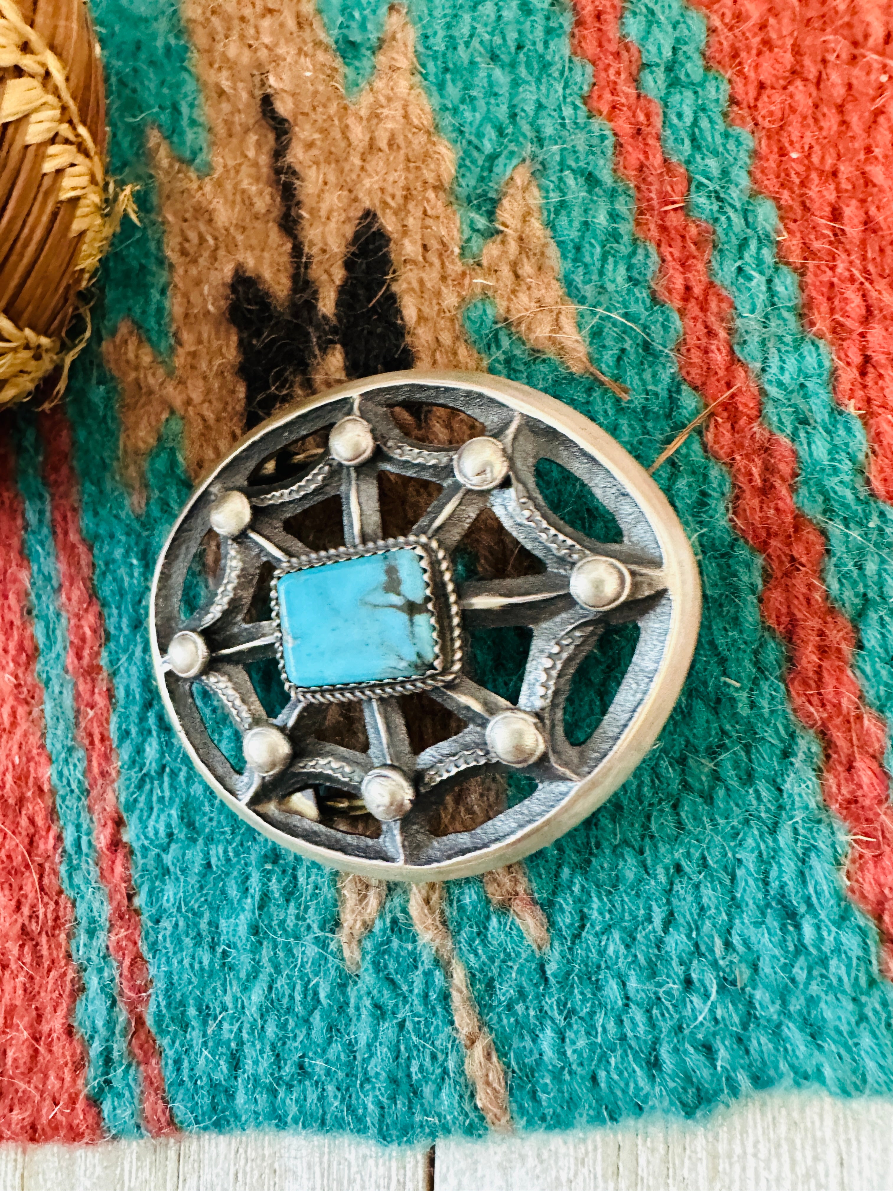 Handcrafted Turquoise & Sterling Silver Belt Buckle by Martha Cayatineto