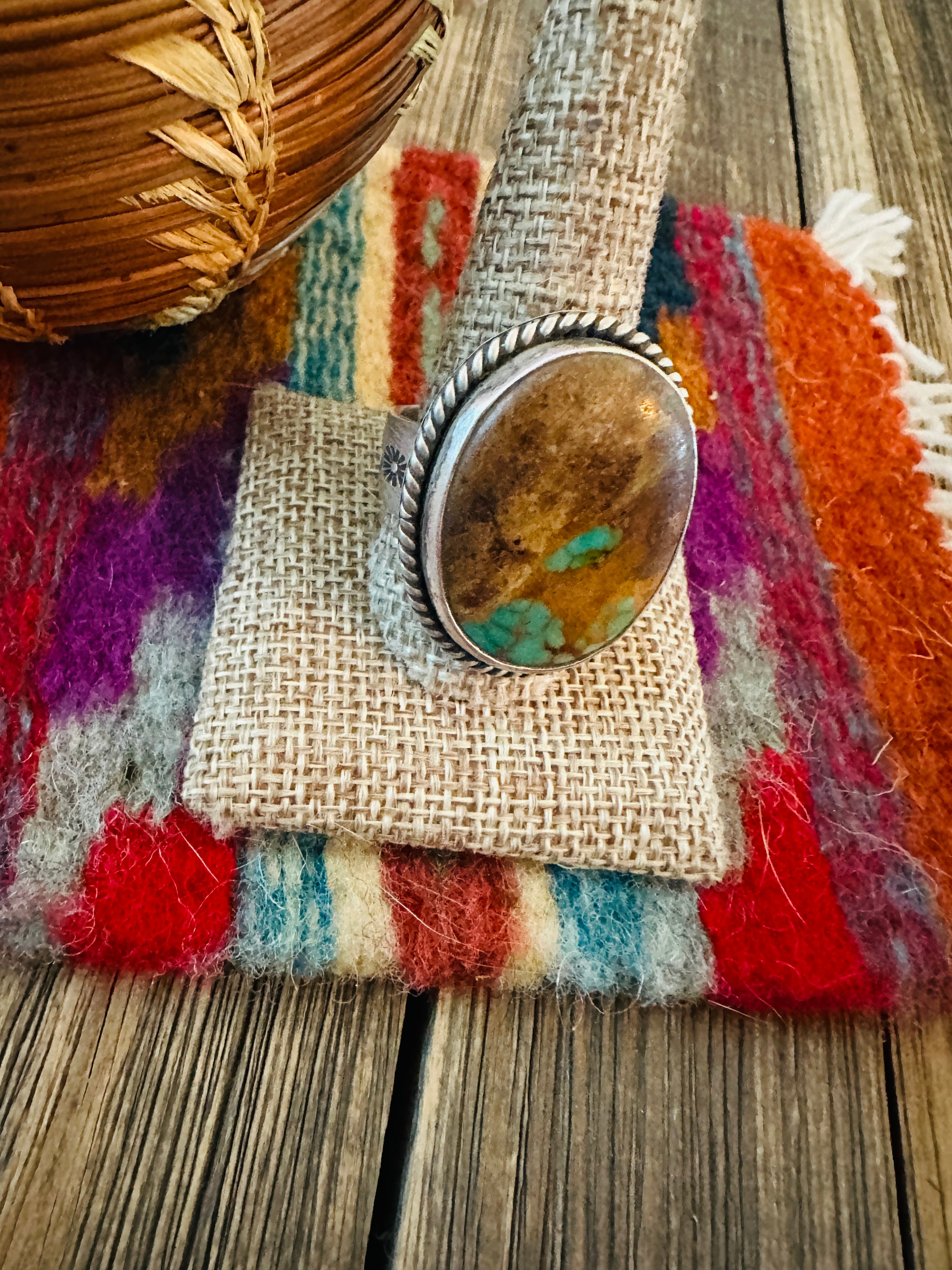 Handcrafted Turquoise & Sterling Silver Ring by Patrick Yazzie Size 11