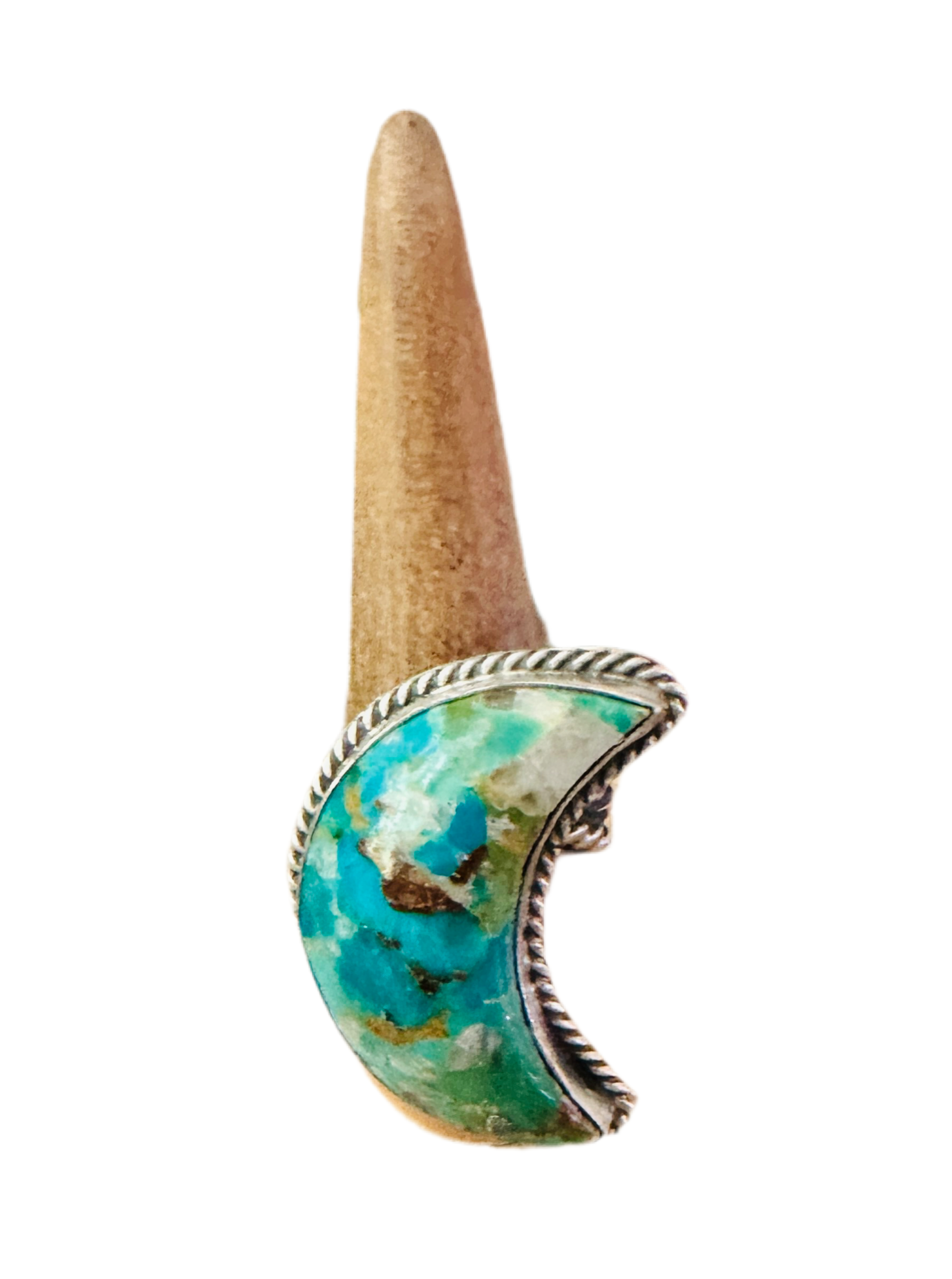 Handcrafted Turquoise & Sterling Silver Adjustable Moon Ring