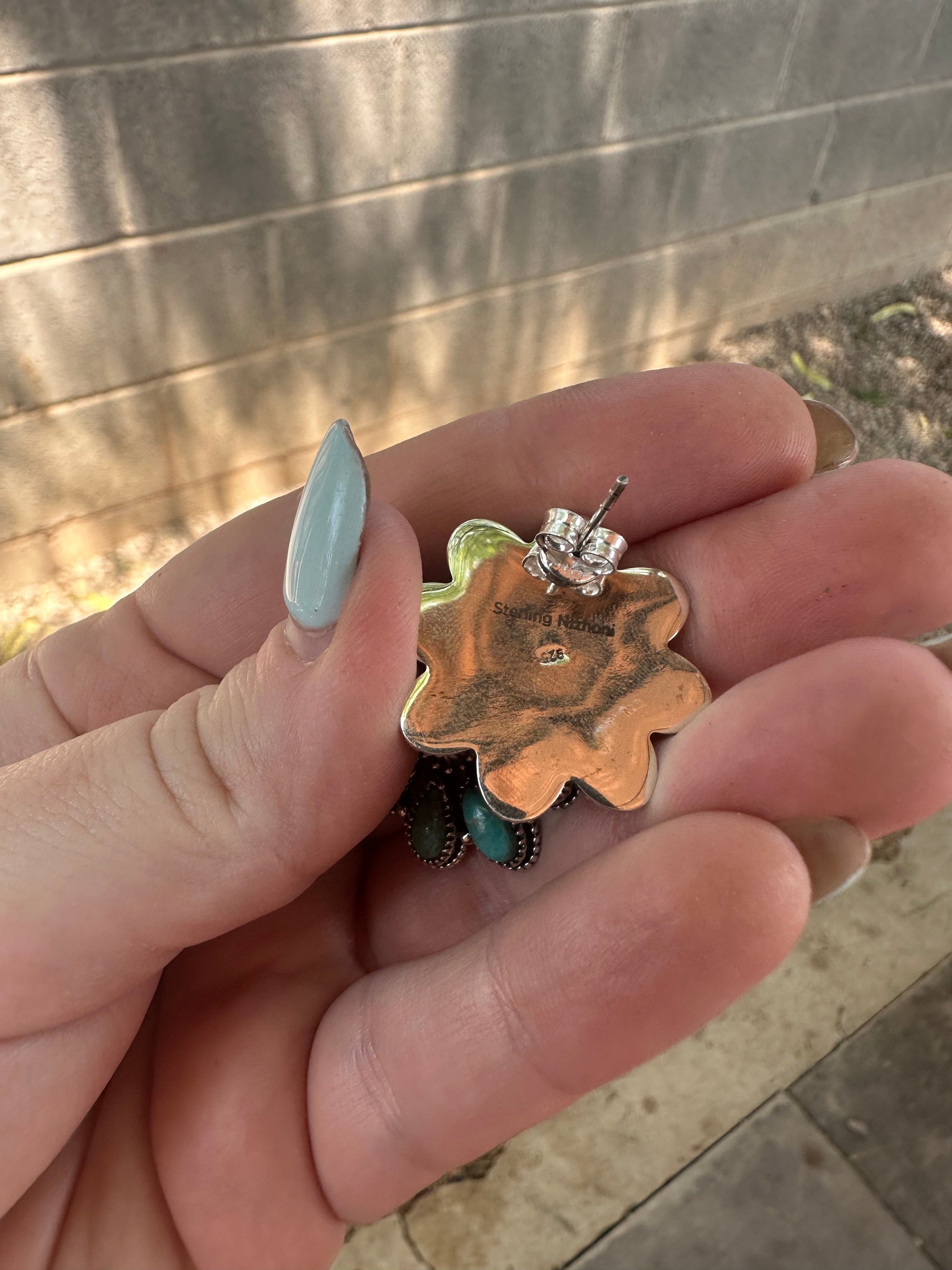 Handmade Sterling Silver & Turquoise Cluster Choker Set