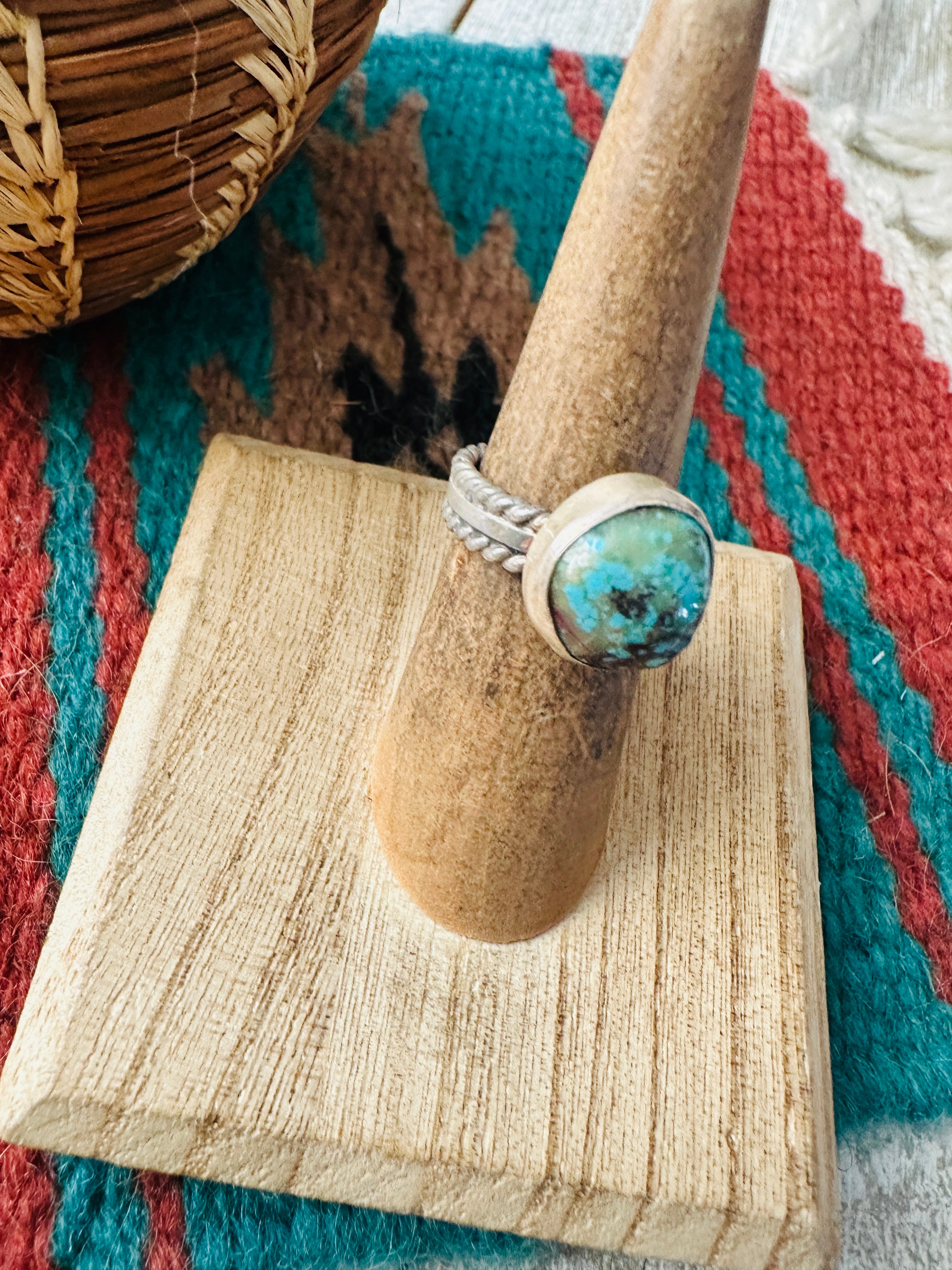 Handcrafted Sterling Silver & Turquoise Ring Size 4.5