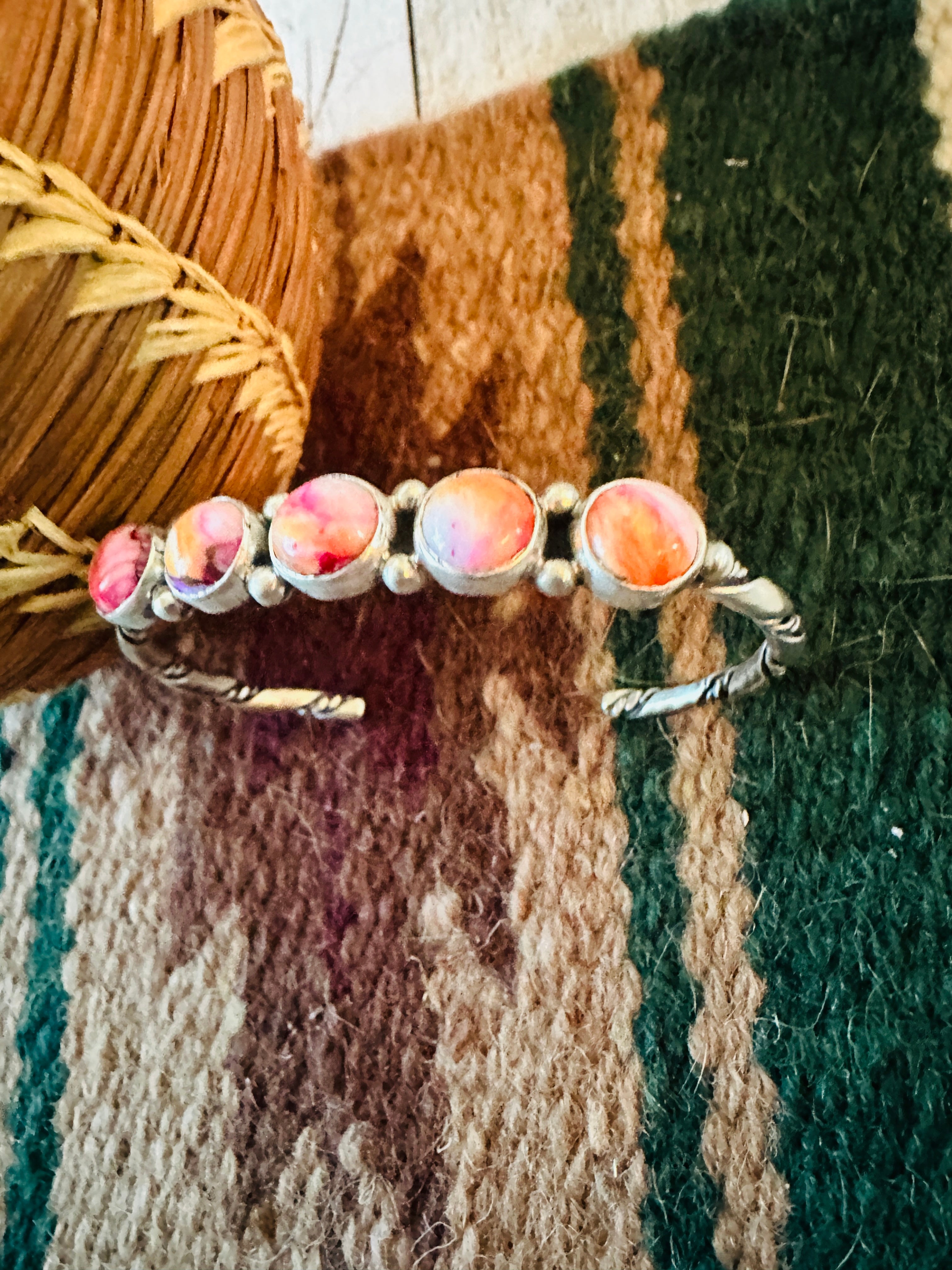 Navajo Pink Mojave & Sterling Silver Cuff Bracelet