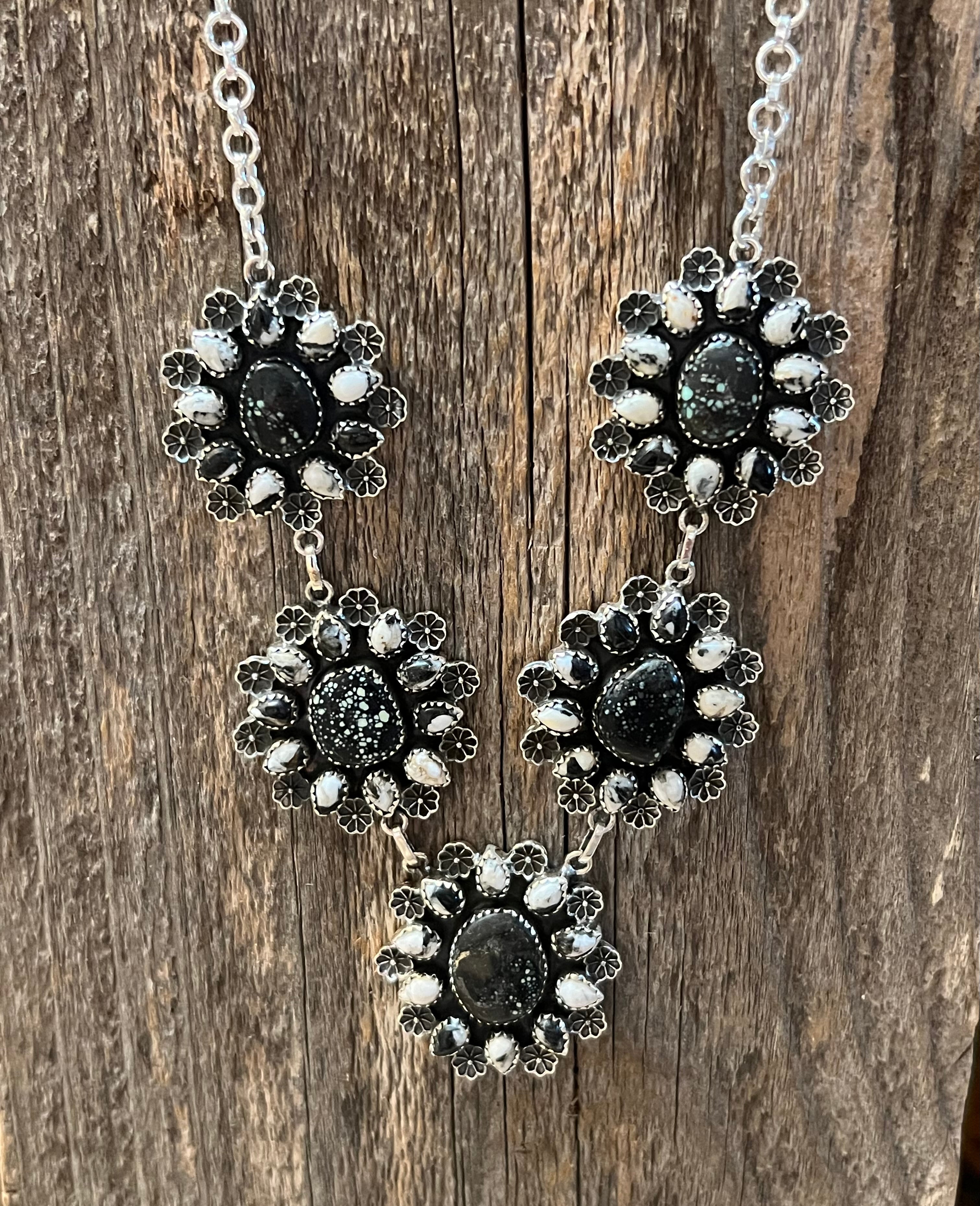 Handmade Newlander Turquoise & White Buffalo Sterling Silver Drop Necklace