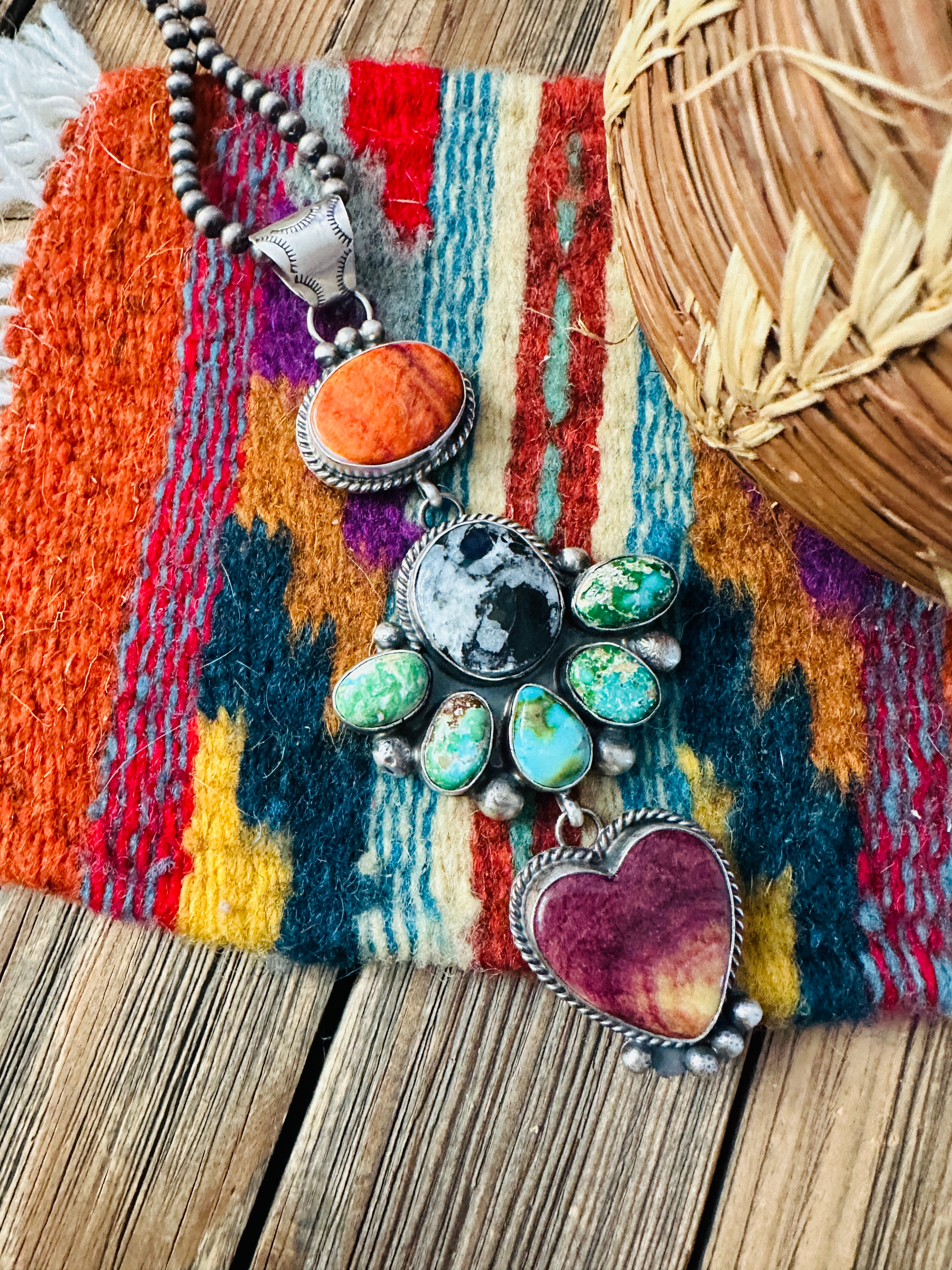 Handcrafted Sterling Silver and Multi Stone Cluster Pendant by Vicky Hicks