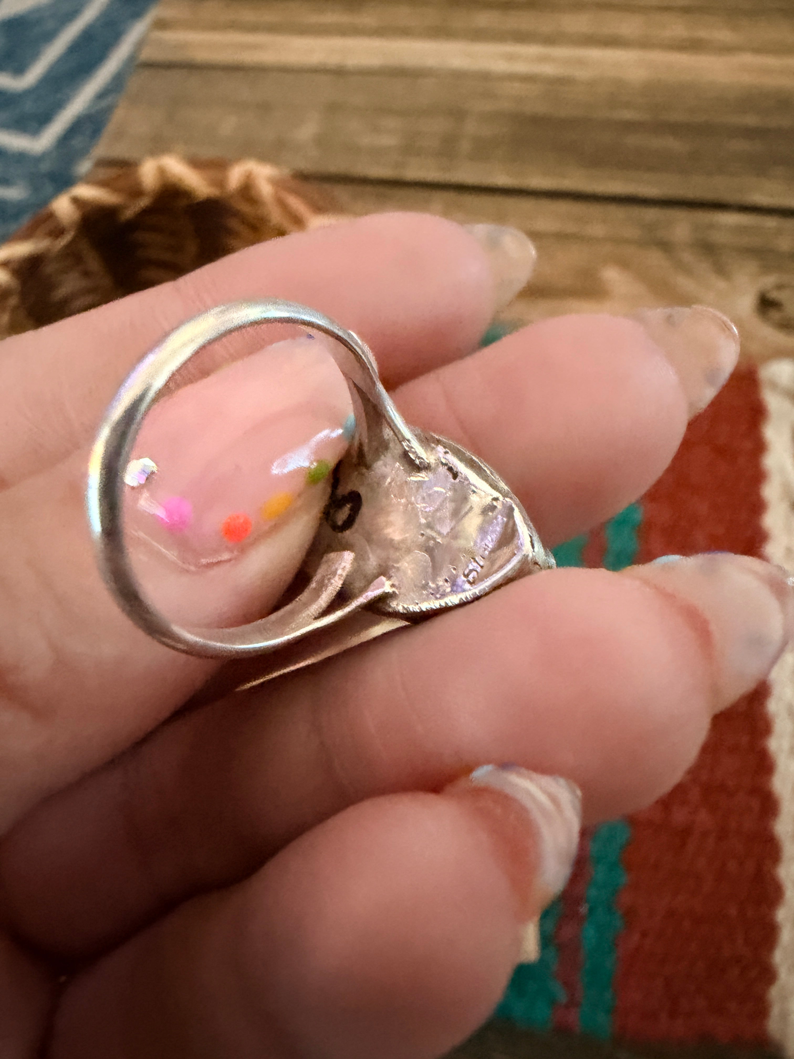 Handcrafted Purple Opal & Sterling Silver Ring Size 6.25