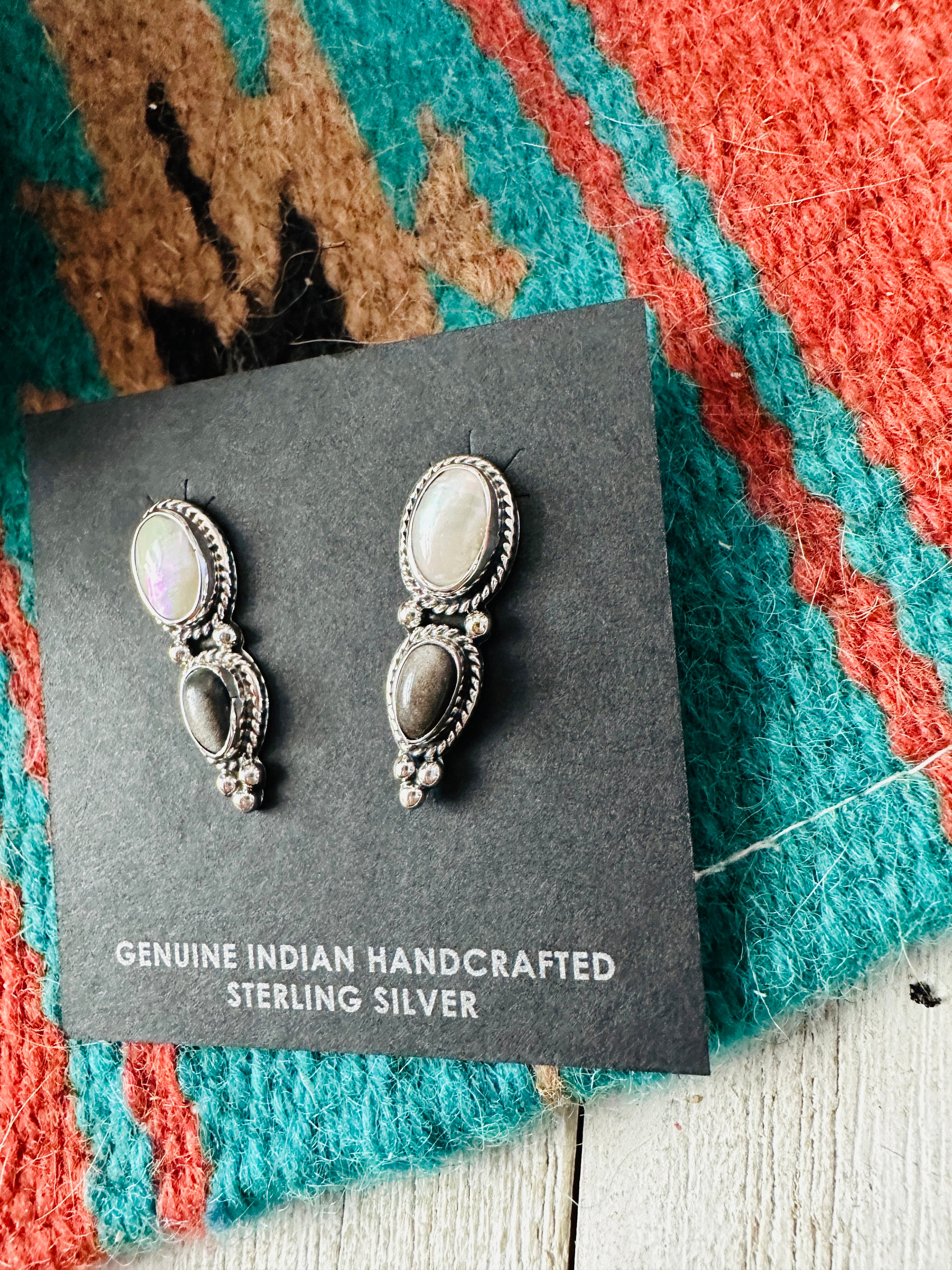 Navajo Sterling Silver, Pearl & Hematite Post Earrings