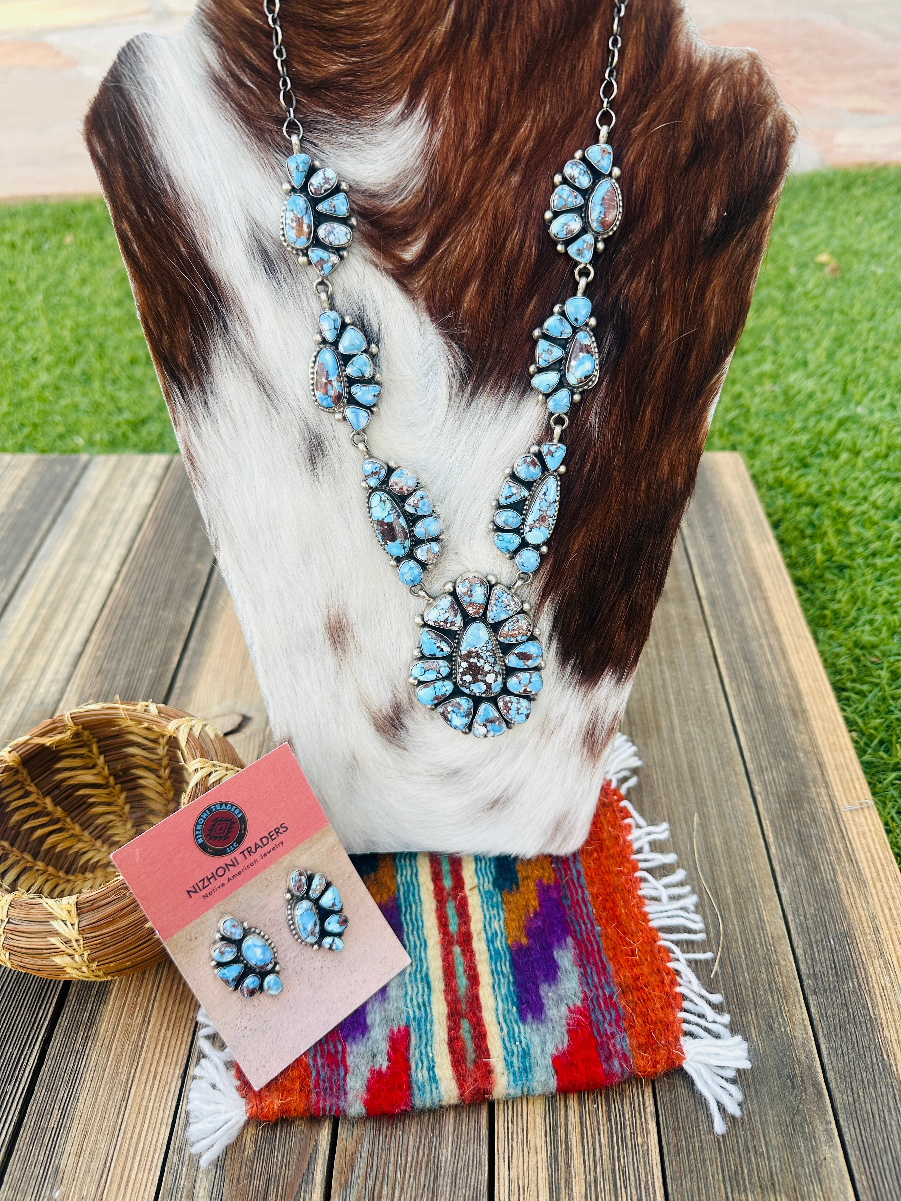 Handcrafted Golden Hills Turquoise & Sterling Silver Necklace and Earring Set