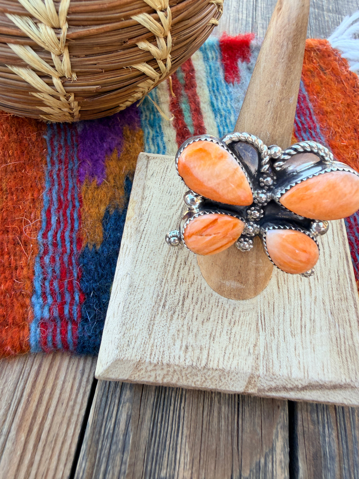 Handcrafted Spiny Oyster & Sterling Silver Butterfly Ring Size 7.75