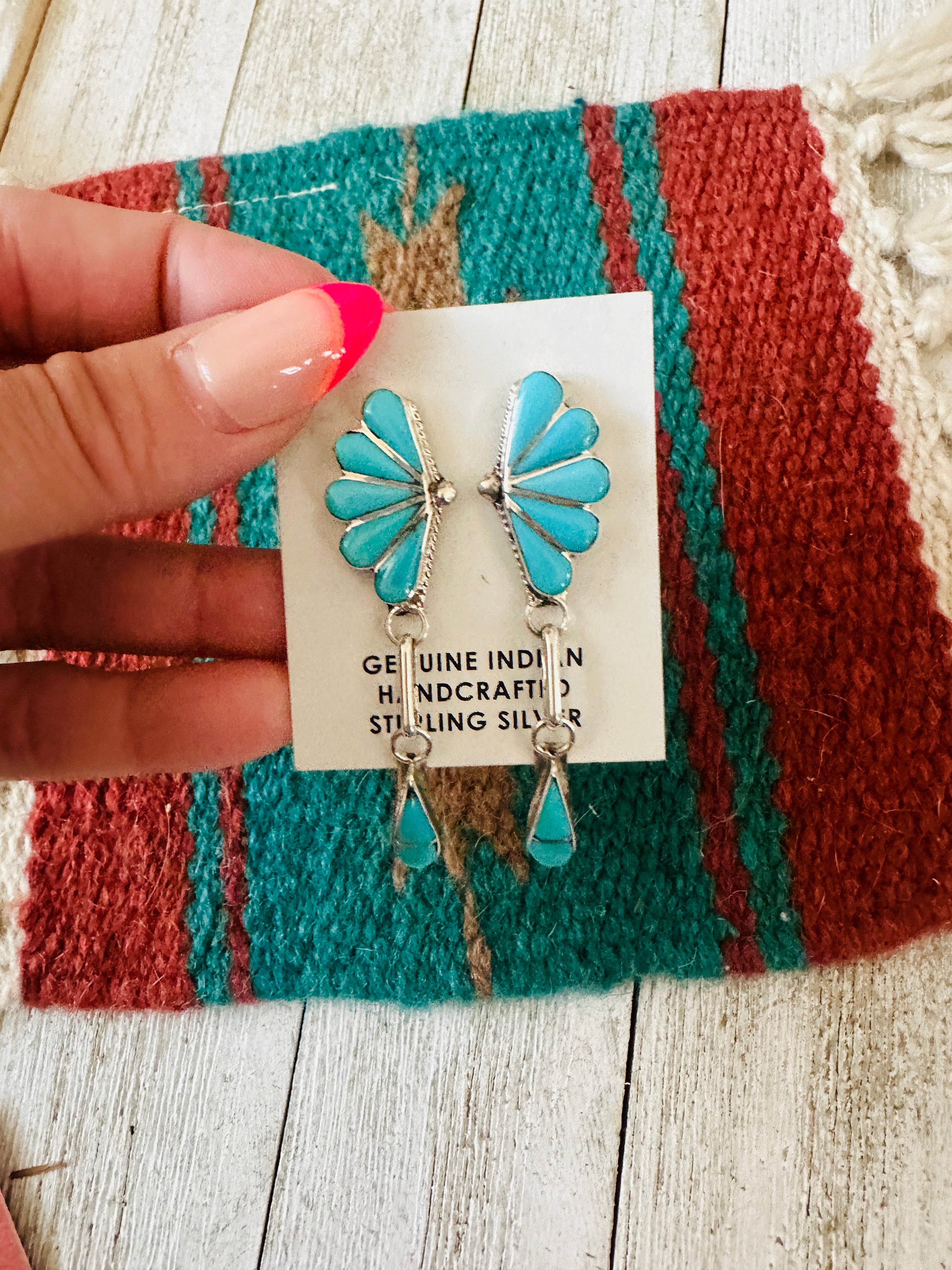 Handcrafted Sterling Silver & Turquoise Inlay Dangle Earrings