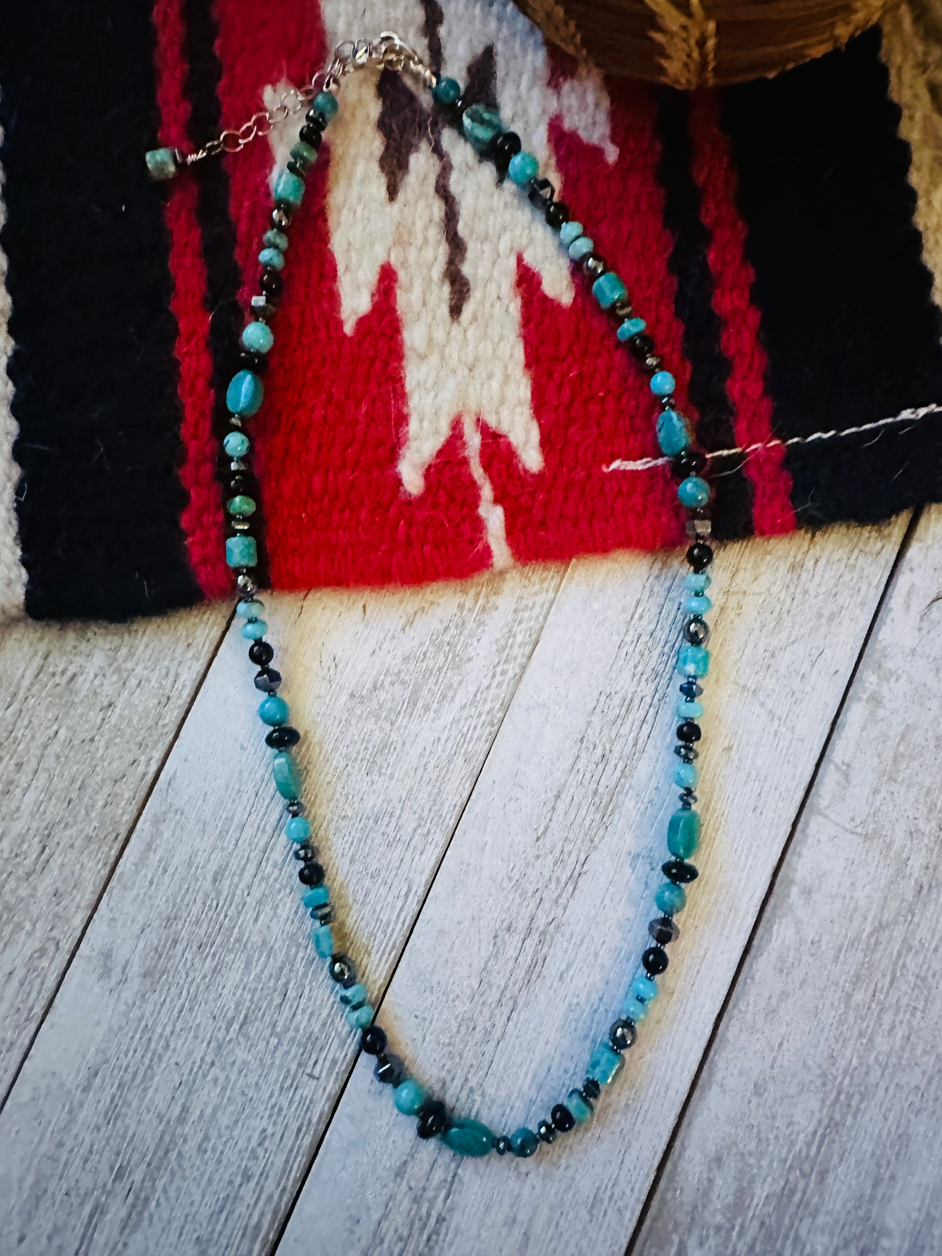 Navajo Multi Stone & Sterling Silver 16” Beaded Necklace