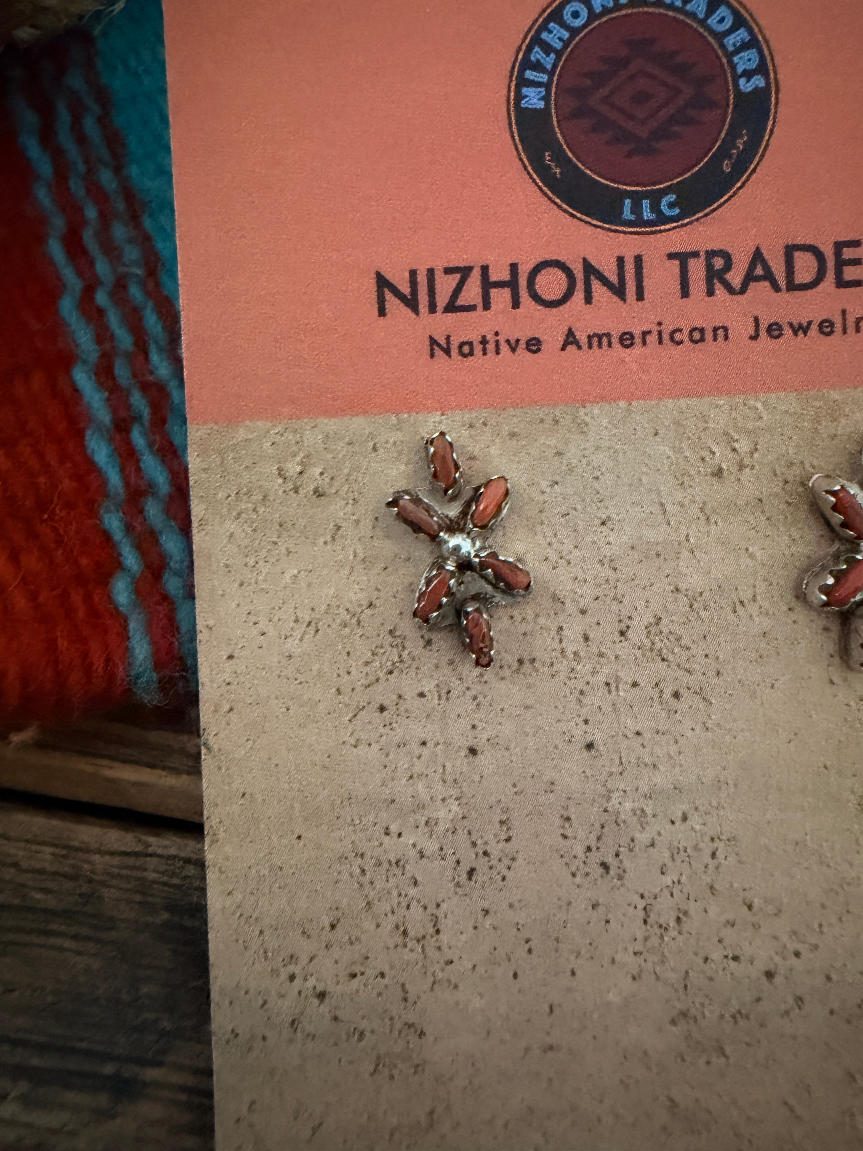 Handcrafted Sterling Silver & Coral Stud Earrings