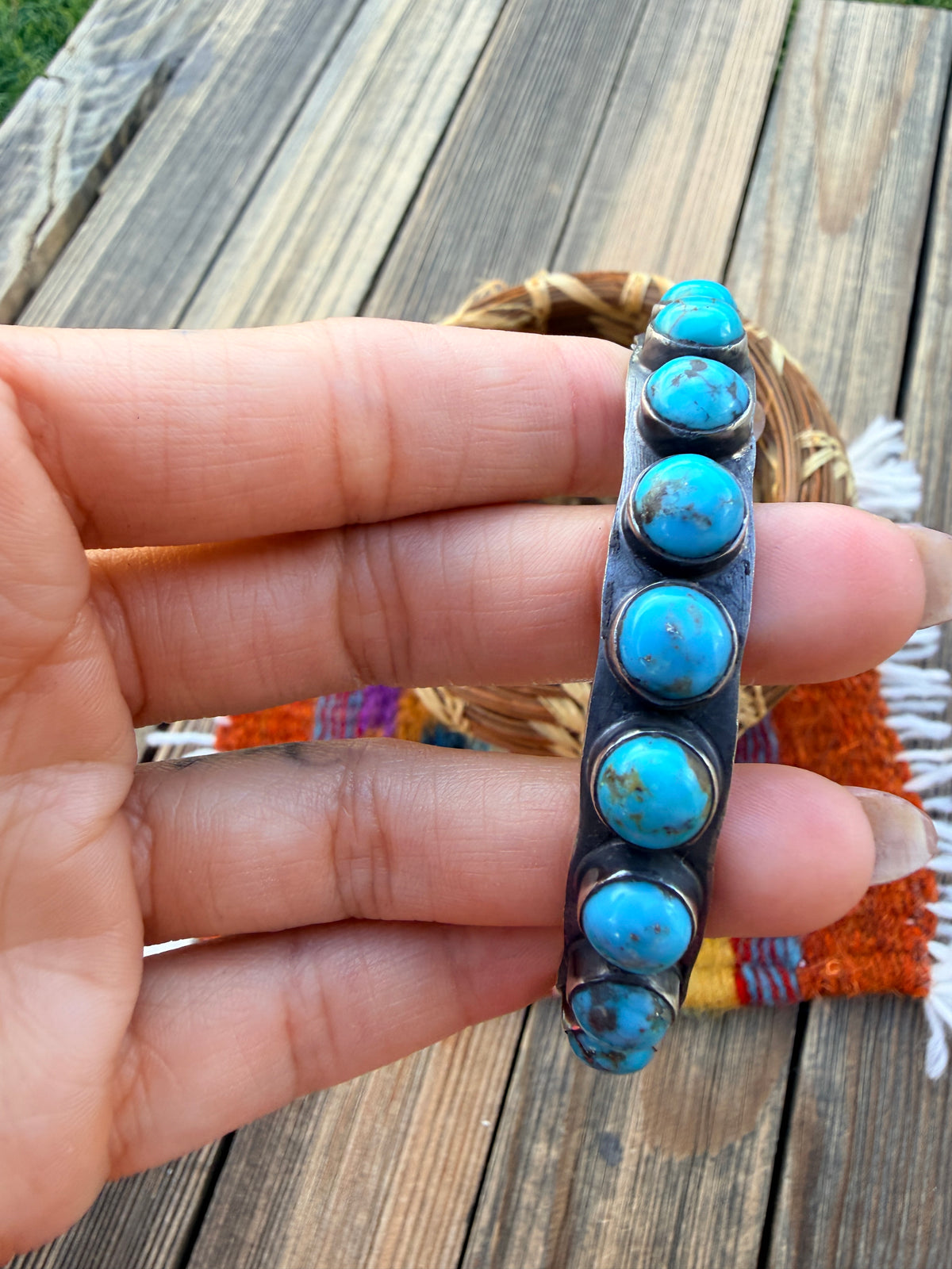 Handcrafted Turquoise & Sterling Silver Bangle Bracelet