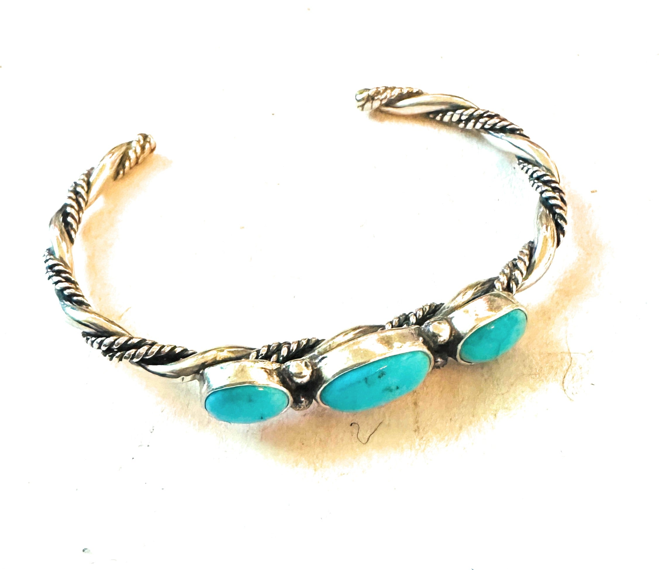 Navajo Turquoise & Twisted Sterling Silver Cuff Bracelet