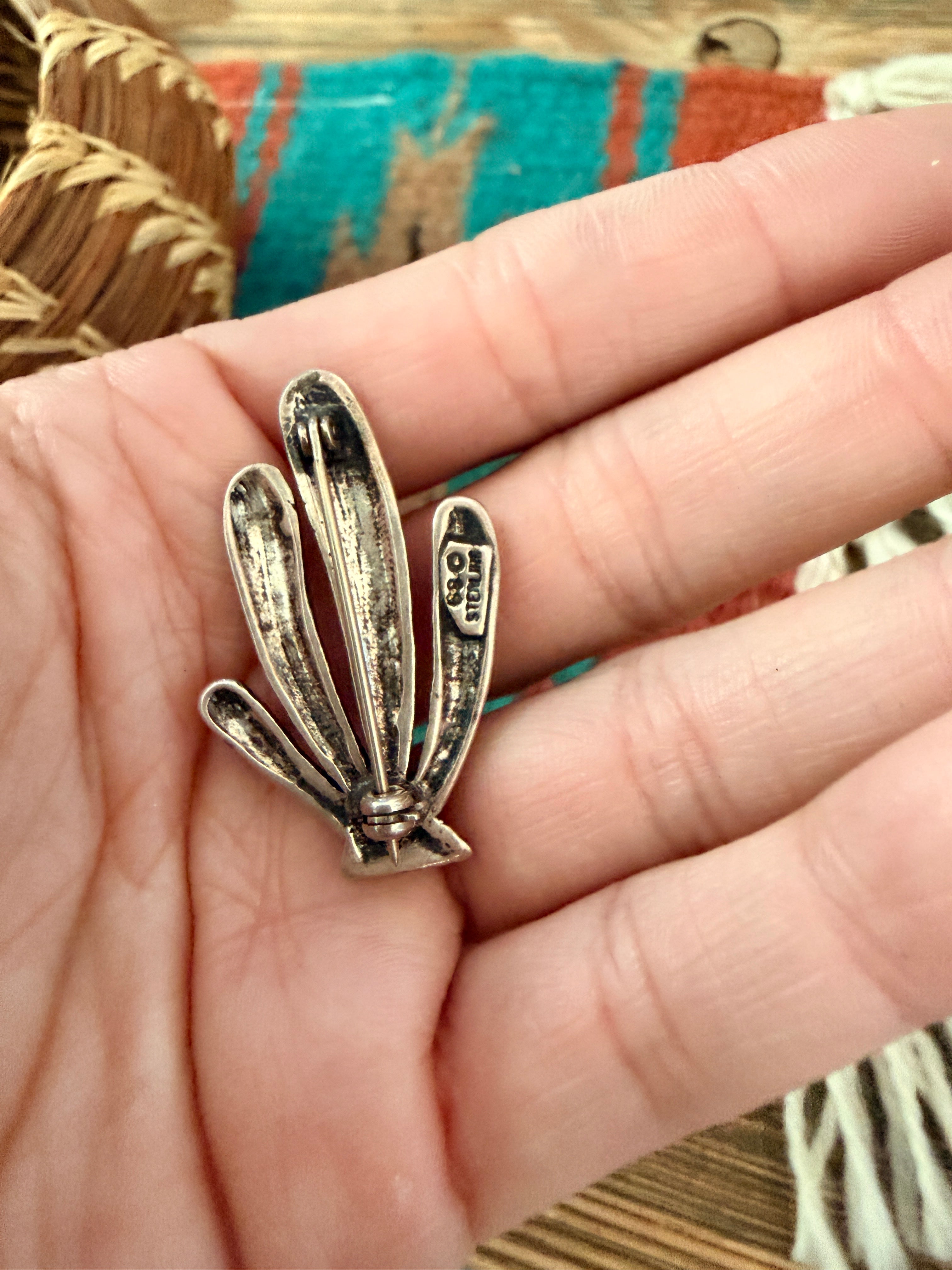 Old Pawn Handcrafted Sterling Silver Cactus Brooch