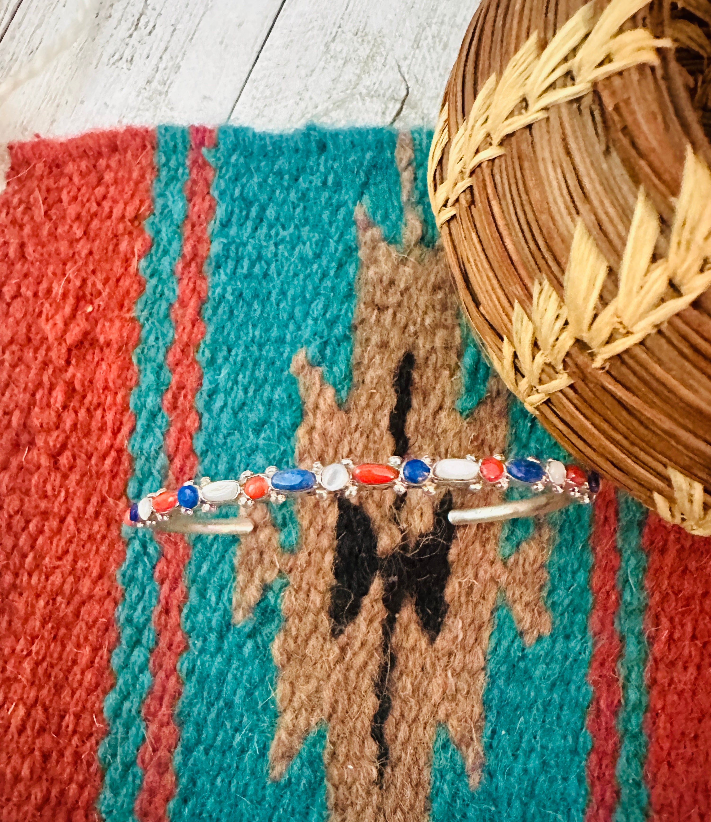 Navajo Multi Stone & Sterling Silver Cuff Bracelet