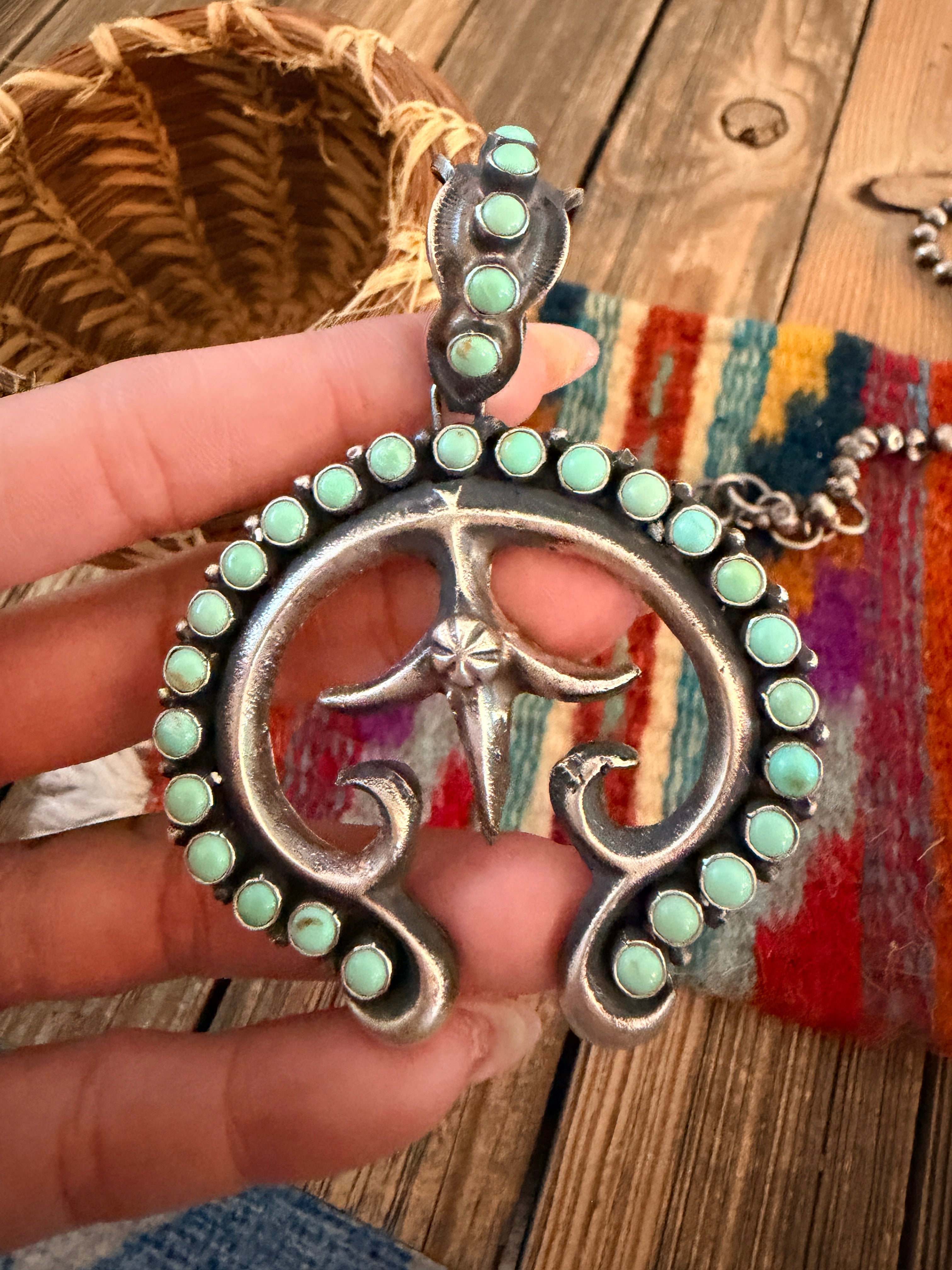 Handcrafted Sterling Silver & Turquoise Naja Pendant by Shawn Cayatineto