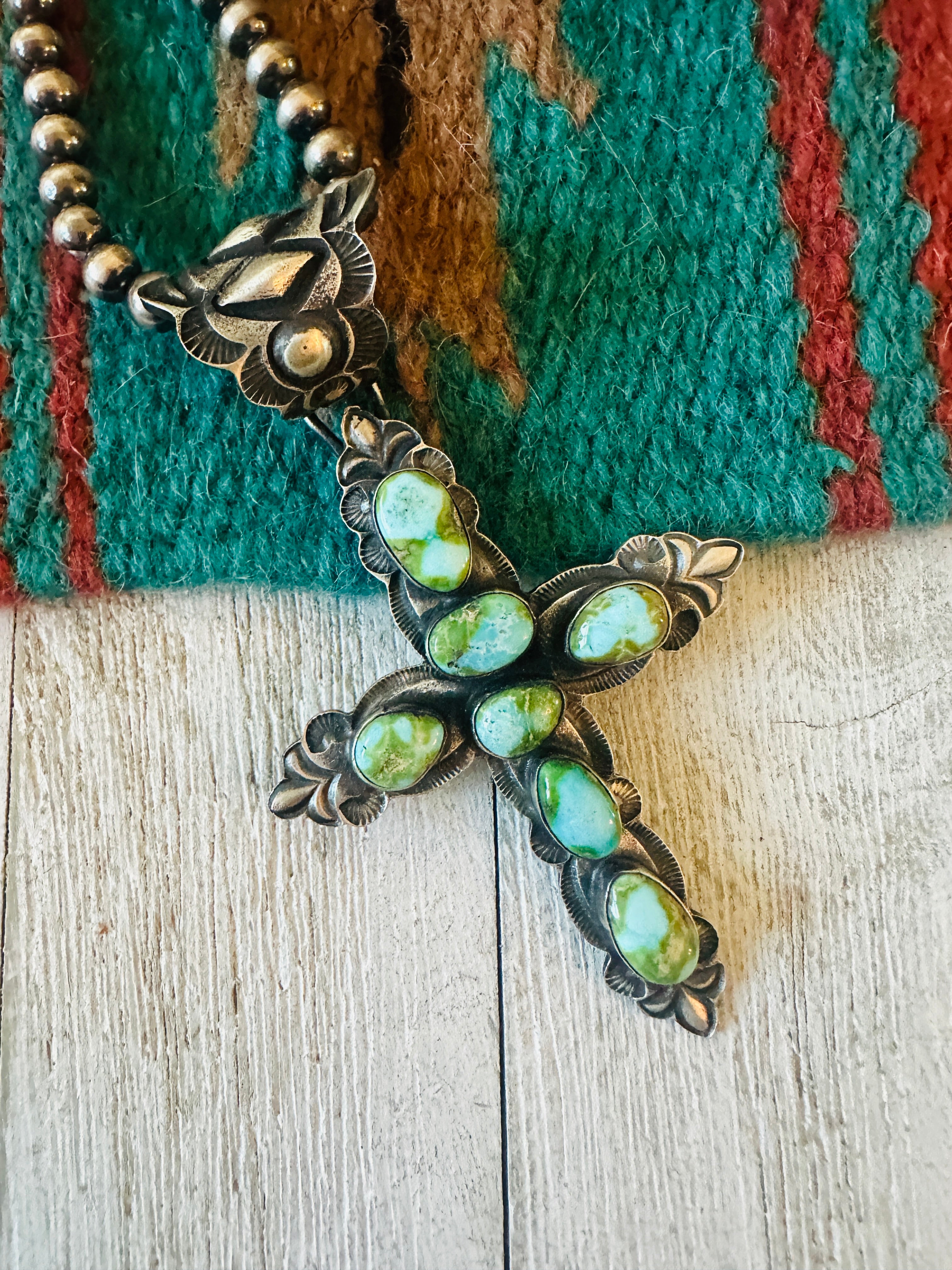 Navajo Sterling Silver & Sonoran Mountain Turquoise Cross Pendant