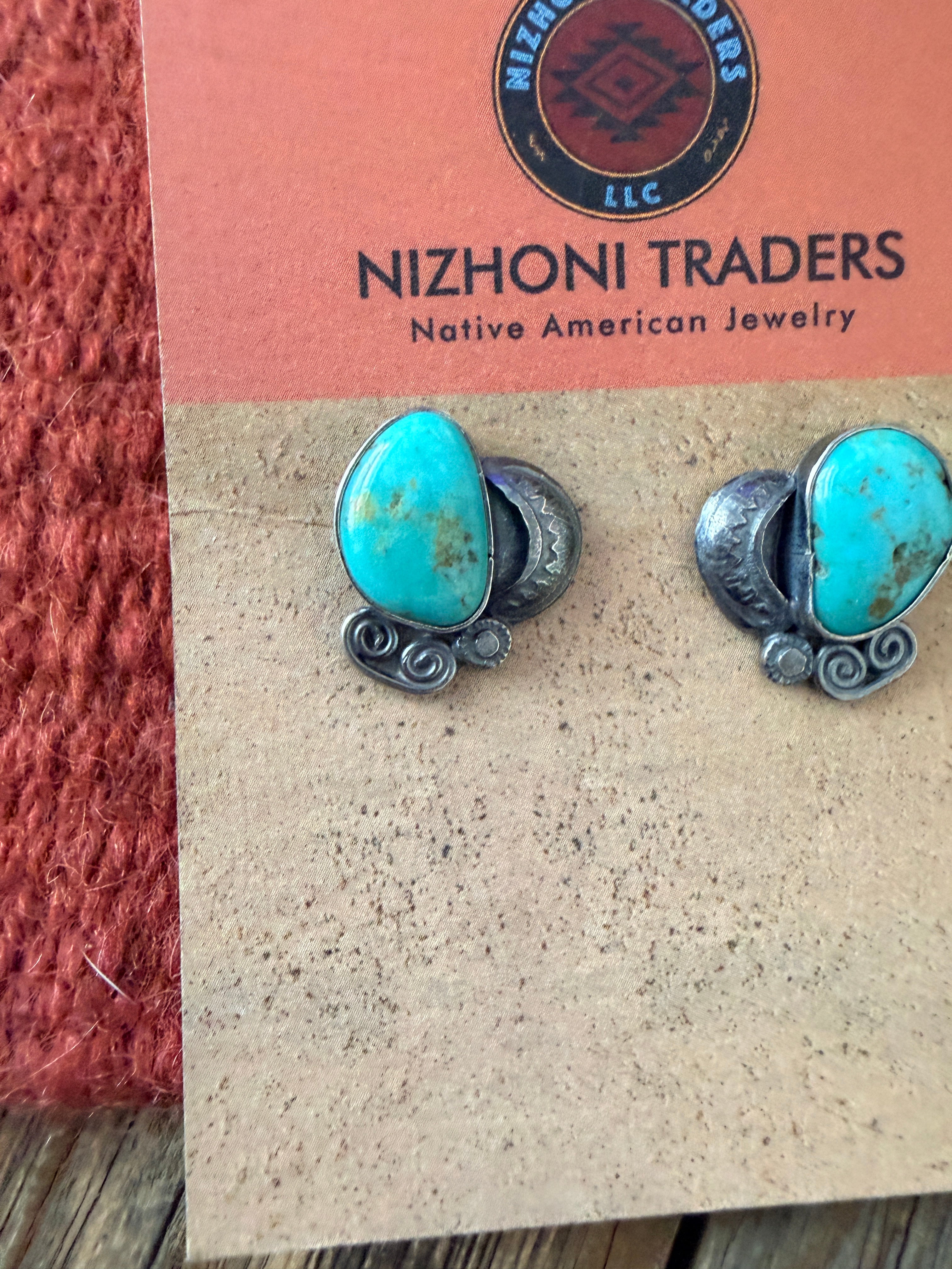 Handcrafted Turquoise & Sterling Silver Stud Earrings by Jacqueline Silver