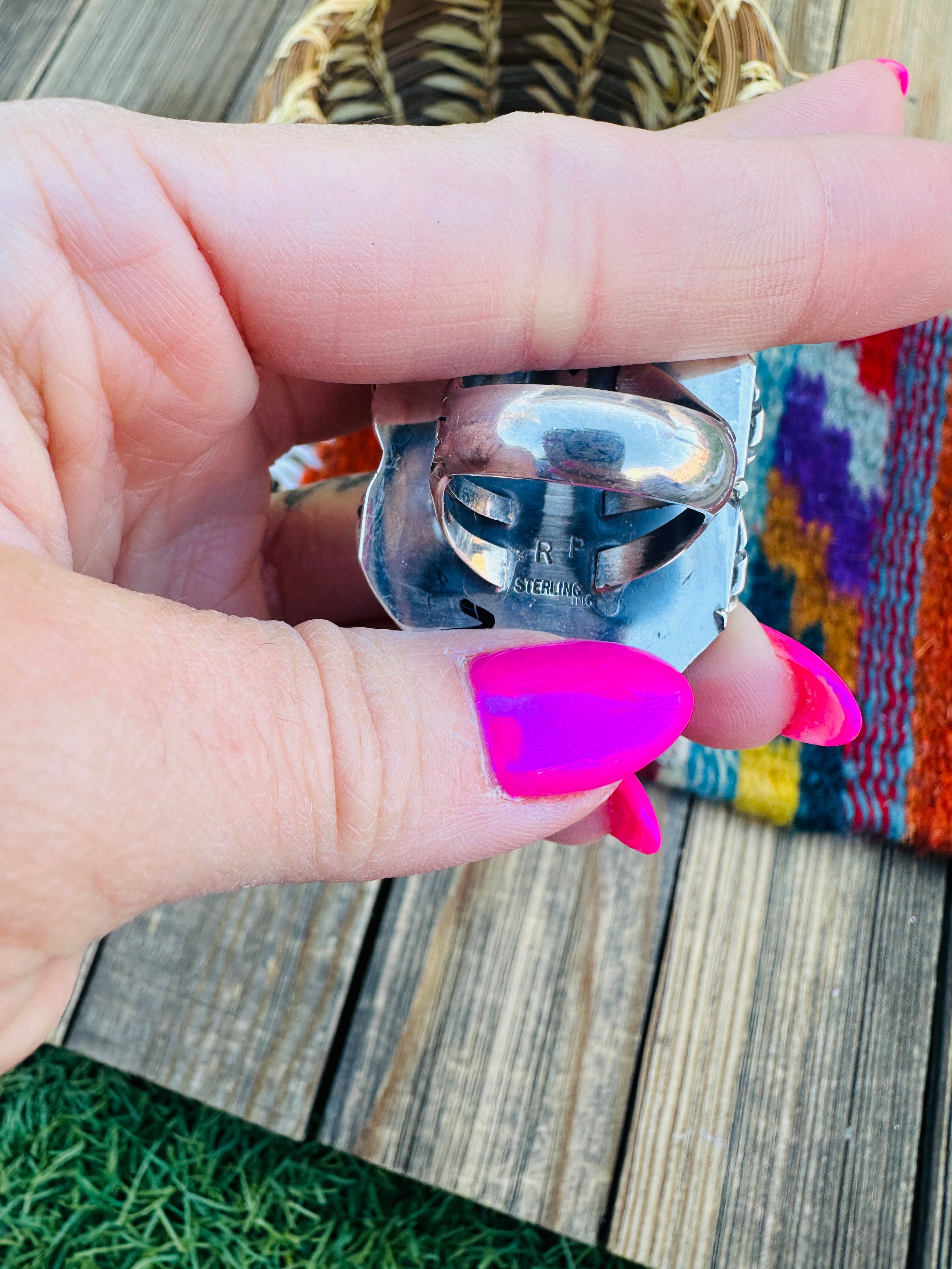 Handcrafted Pilot Mountain Turquoise & Sterling Silver Ring 7.25 by Rosella Paxson