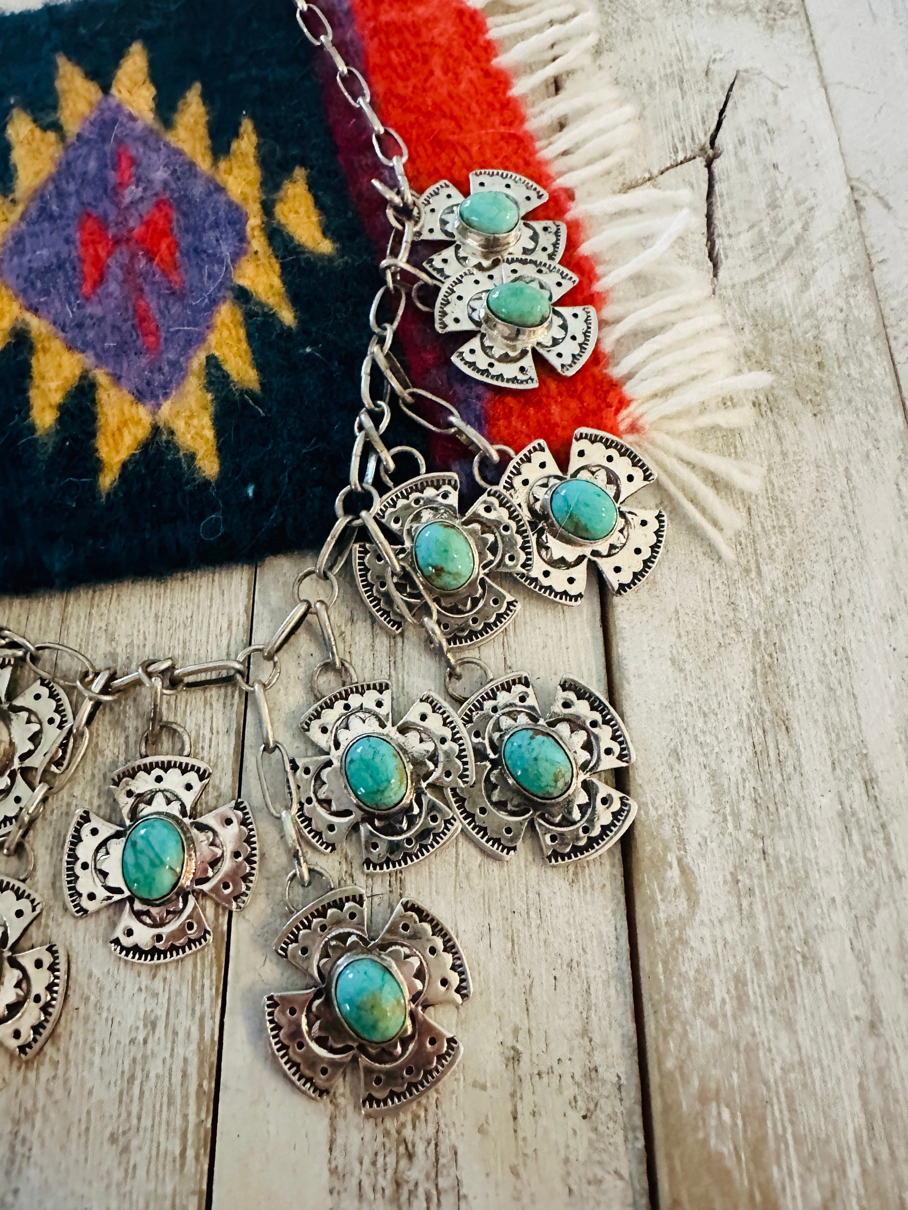 Navajo Sterling Silver & Turquoise Cross Drop Necklace