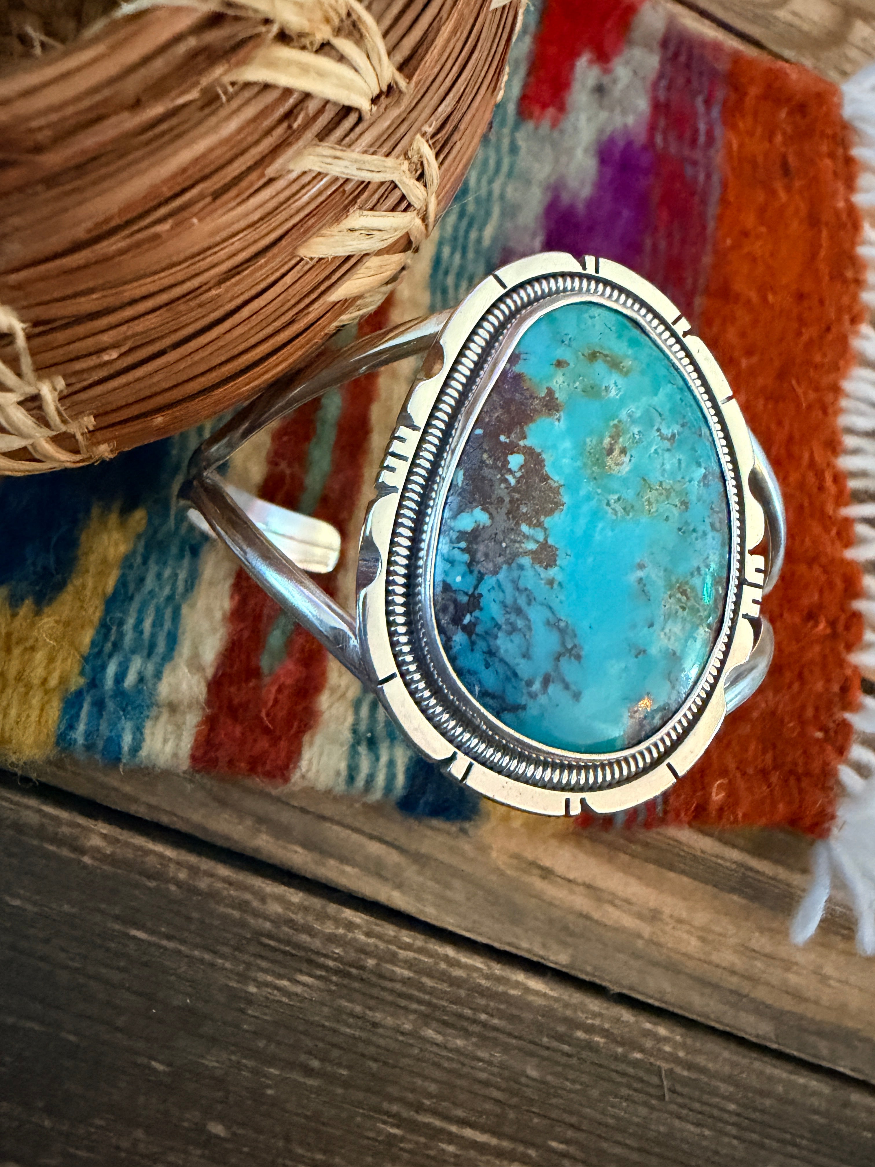 Handcrafted Sterling Silver & Turquoise Cuff Bracelet by Wydell Billie