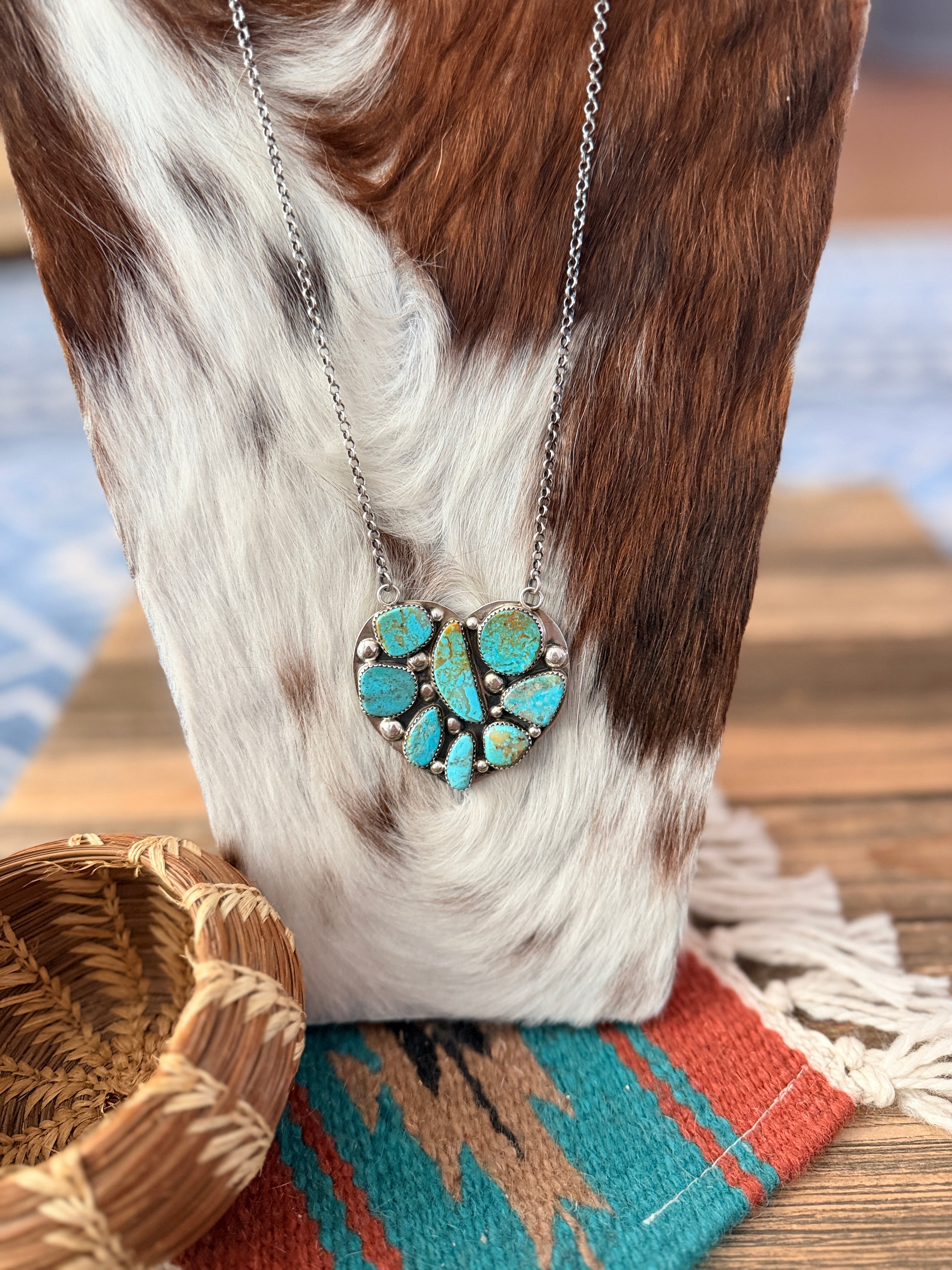 Handcrafted Turquoise & Sterling Silver Heart Necklace by Jacqueline Silver